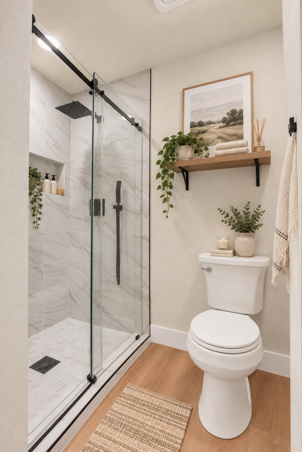 78 Heritage Mill, The Woodlands, TX 77375 Brand-new third full bathroom featuring a beautifully tiled walk-in shower with glass enclosure, modern fixtures, and stylish finishes.