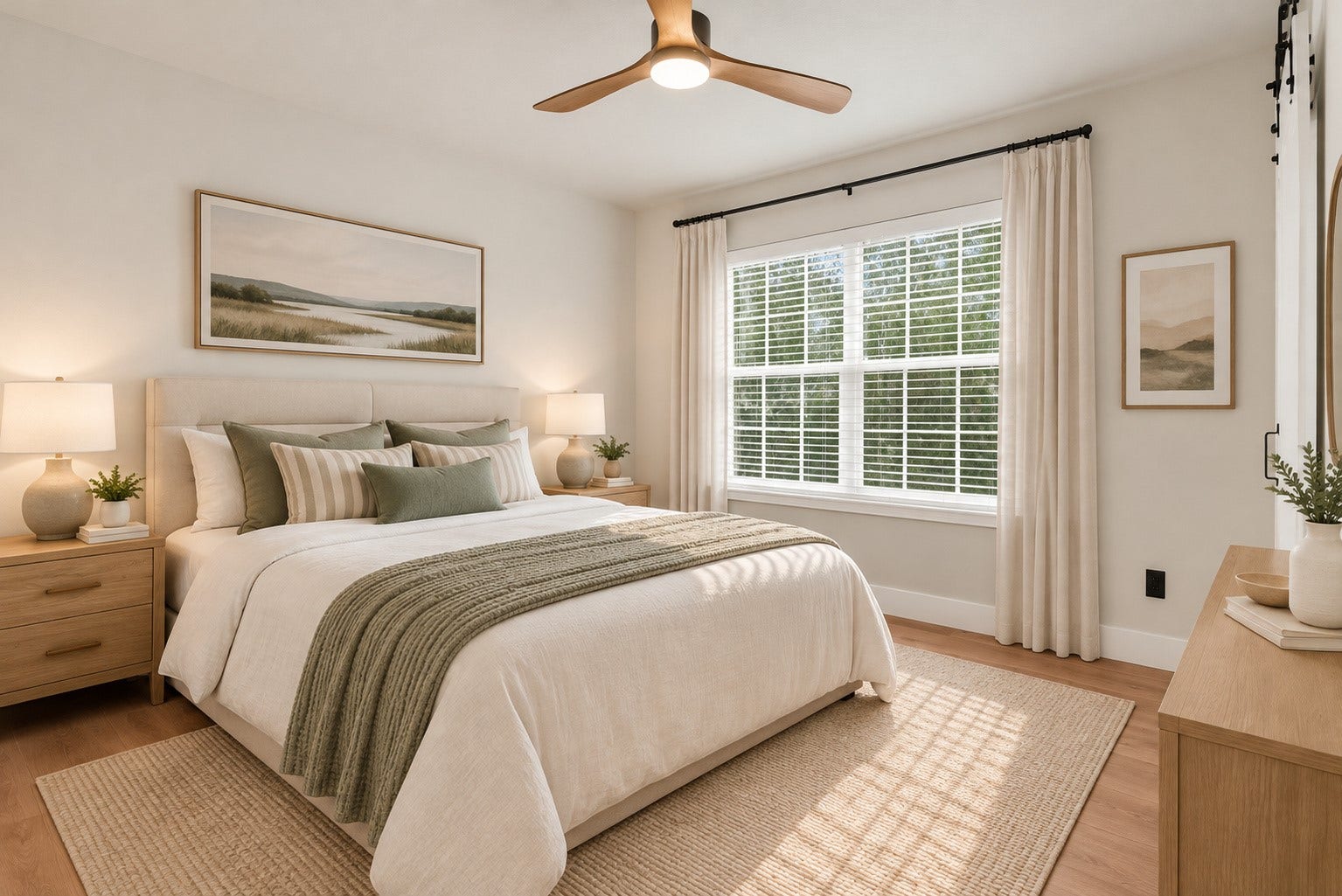 78 Heritage Mill, The Woodlands, TX 77375 Bright and inviting upstairs bedroom featuring beautiful new wood flooring, abundant natural light, and a spacious layout perfect for family or guests.