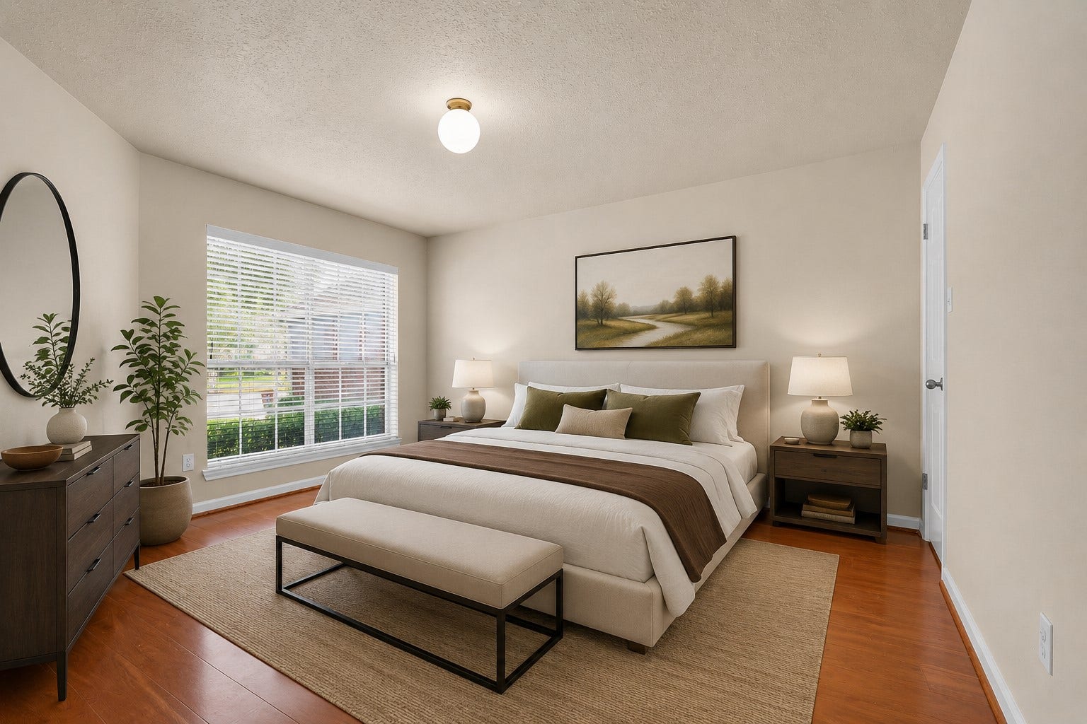 3310 Country Meadows Court, Pearland, TX 77584 Secondary bedroom with laminate flooring and a large front-facing window that brings in natural light, helping create a bright and comfortable space. (Virtually Staged)