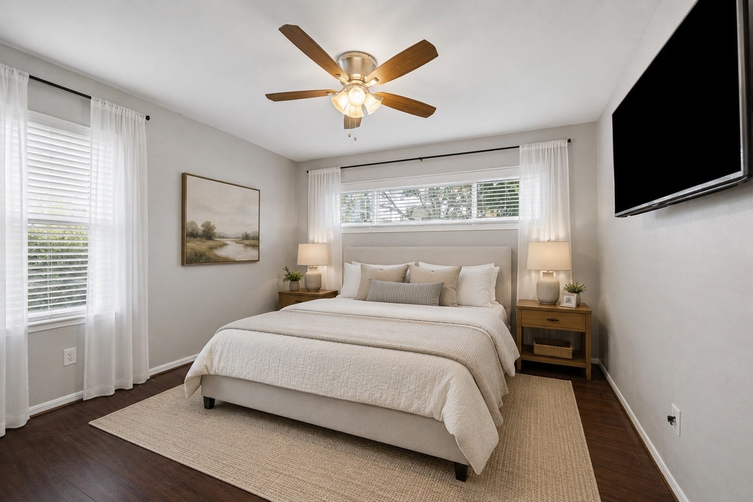 2214 Saxon Drive, Houston, TX 77018 A calming retreat awaits in the spacious primary bedroom, where soft neutral finishes and abundant natural light create a relaxing atmosphere. **Virtually staged**