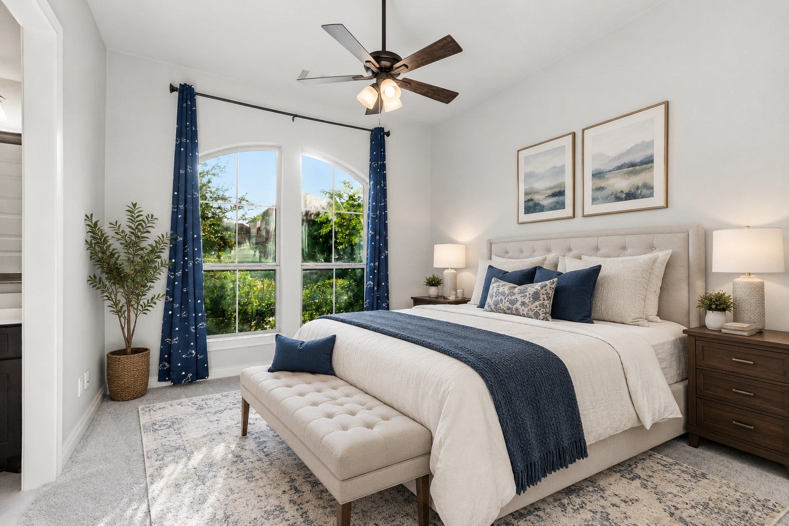 15223 Prairie Dog Town Lane, Cypress, TX 77433 (Virtually staged) Bright and inviting bedroom featuring a spacious layout, and large windows that bring the outdoors into view.