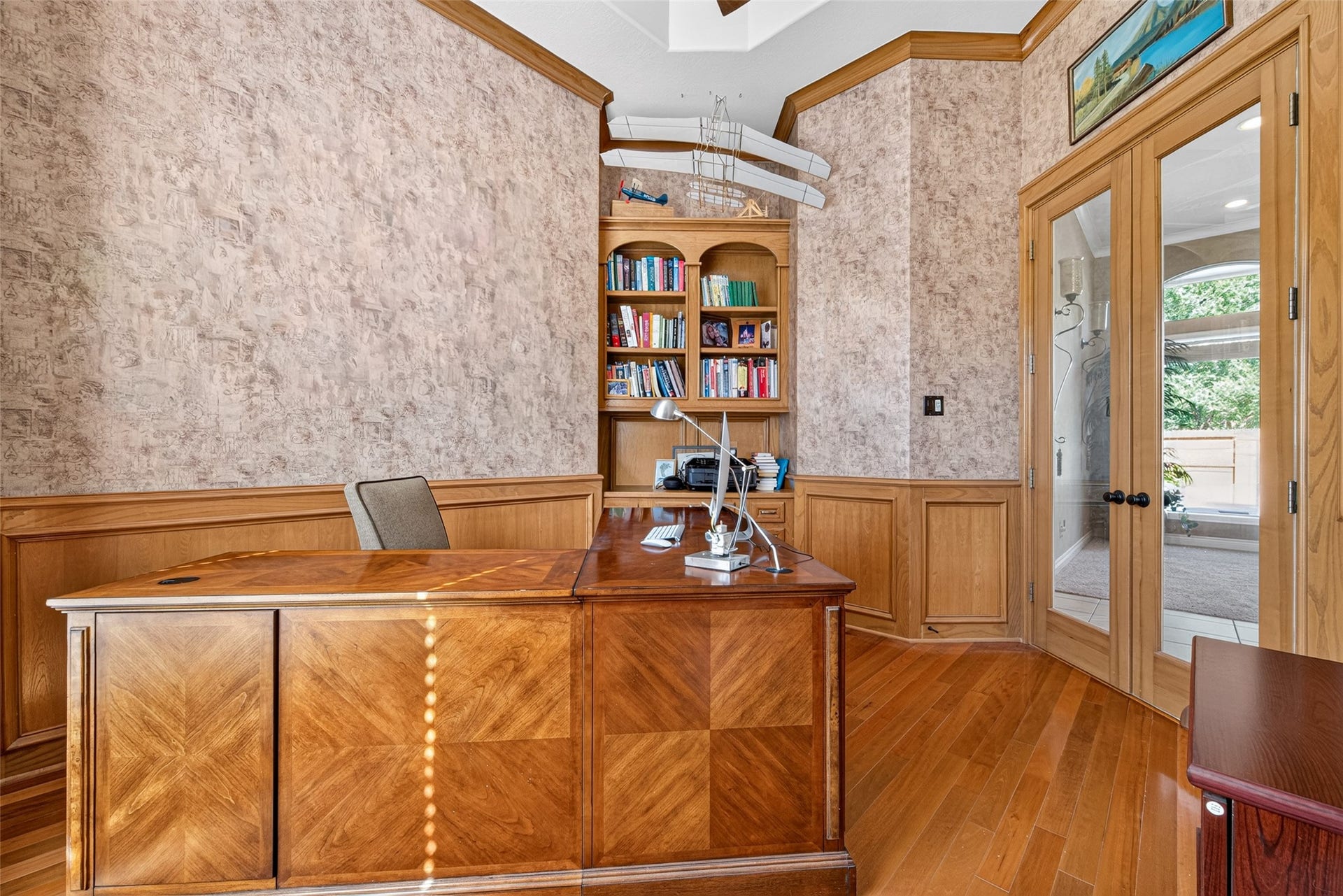 The study has French doors for privacy