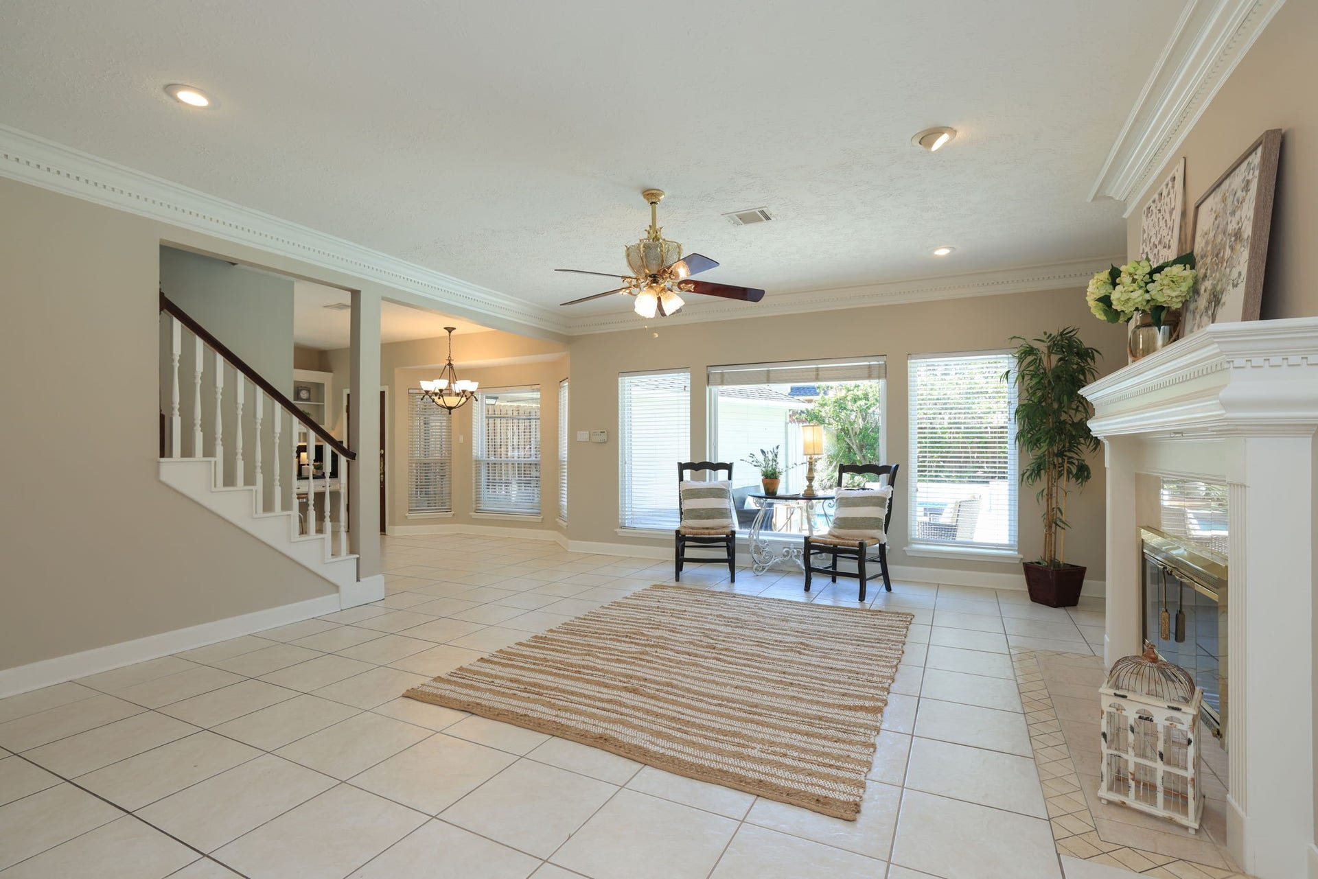 16107 Abberton Hill Drive, Spring, TX 77379 Open-concept design connecting the family room to kitchen and dining spaces for everyday living and entertaining.