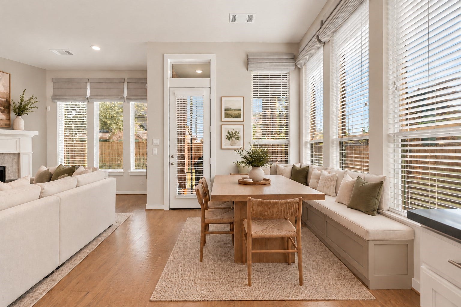 Start your day off right with a cup of coffee sitting with your family in the breakfast area! Featuring large windows, neutral paint, beautiful flooring, recessed lighting, high ceilings and access to the covered back patio! *This room has been virtually staged