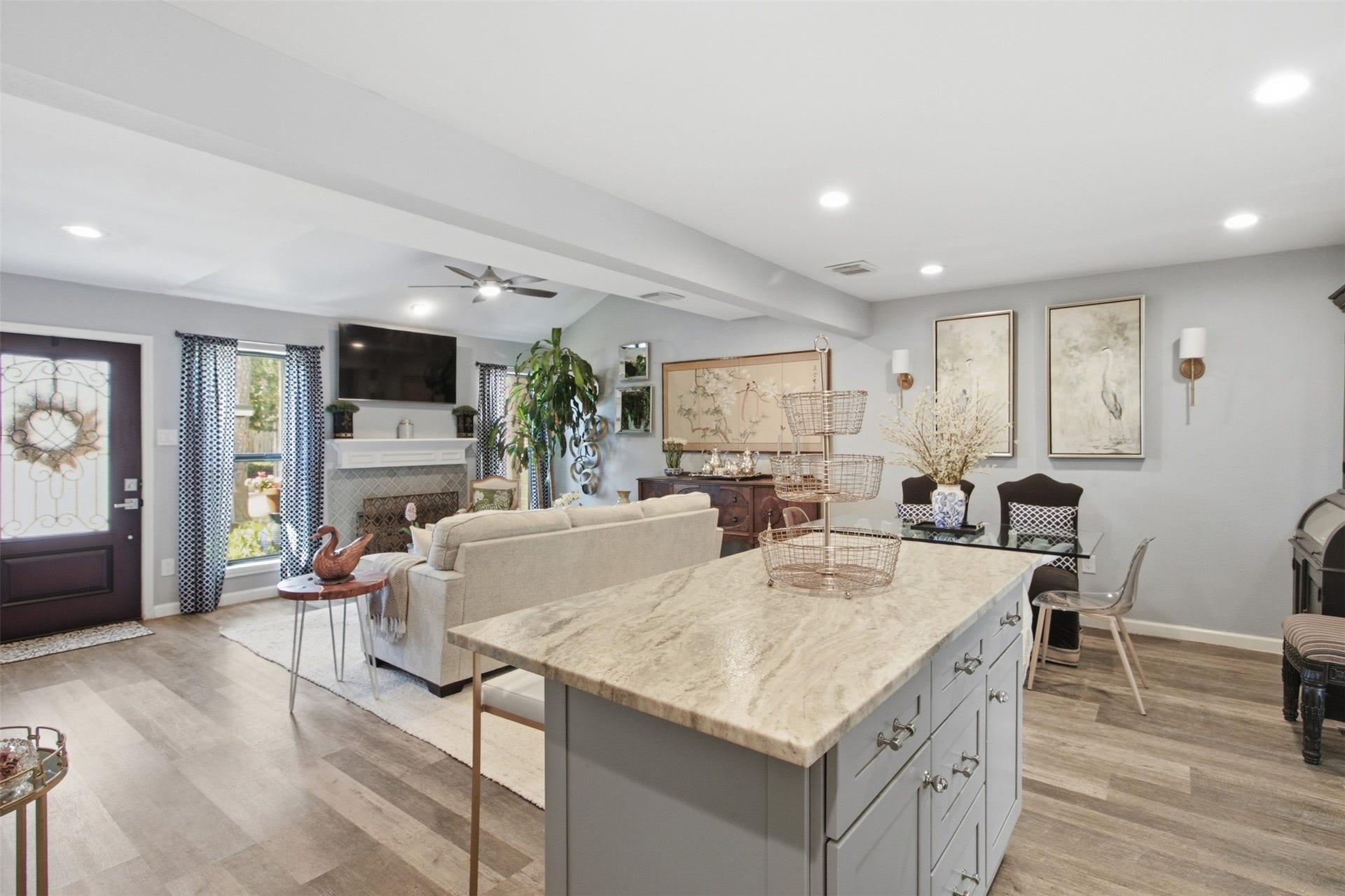 Open kitchen overlooking the main living area, creating the perfect gathering space.