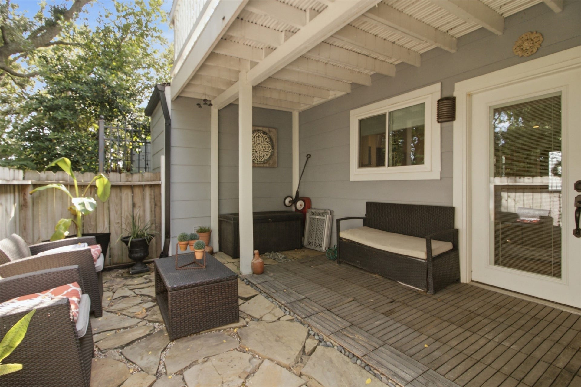 Covered patio provides the perfect space for year-round outdoor entertaining.