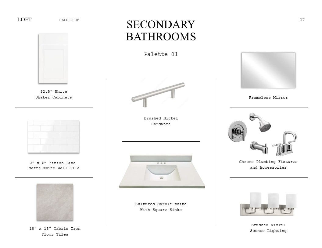 564 Day Station Drive, Dayton, TX 77535 Loft Look Palette 1: Secondary Bathroom Selection Sheet (*Artist rendering used for illustration purposes only.)