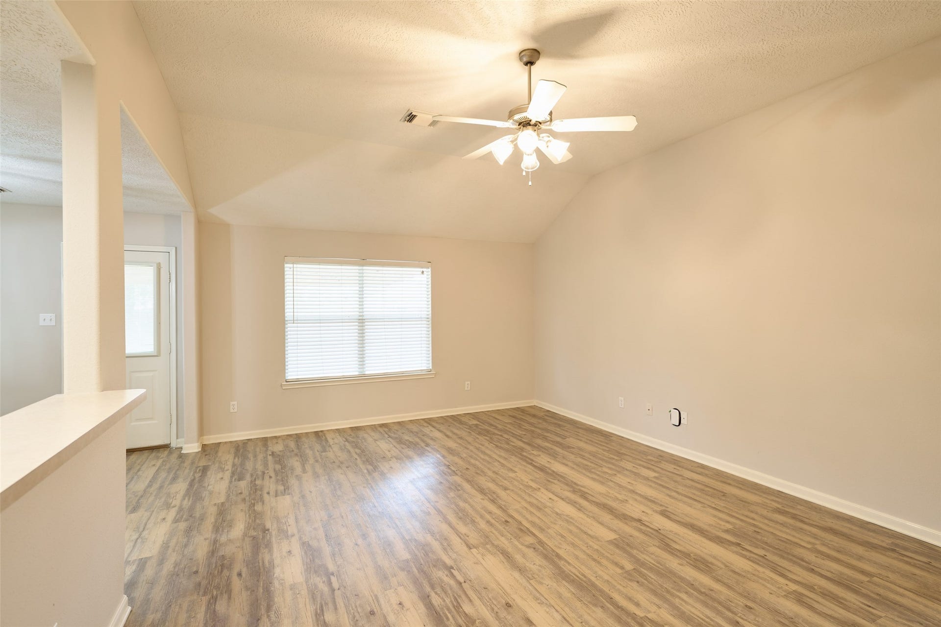 Large living/family room overlooking the large backyard.
