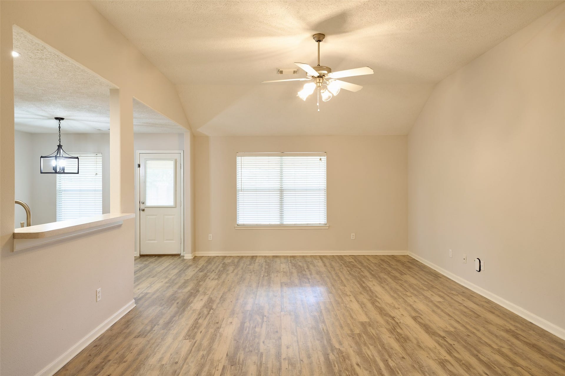 Large living/family room overlooking the large backyard.