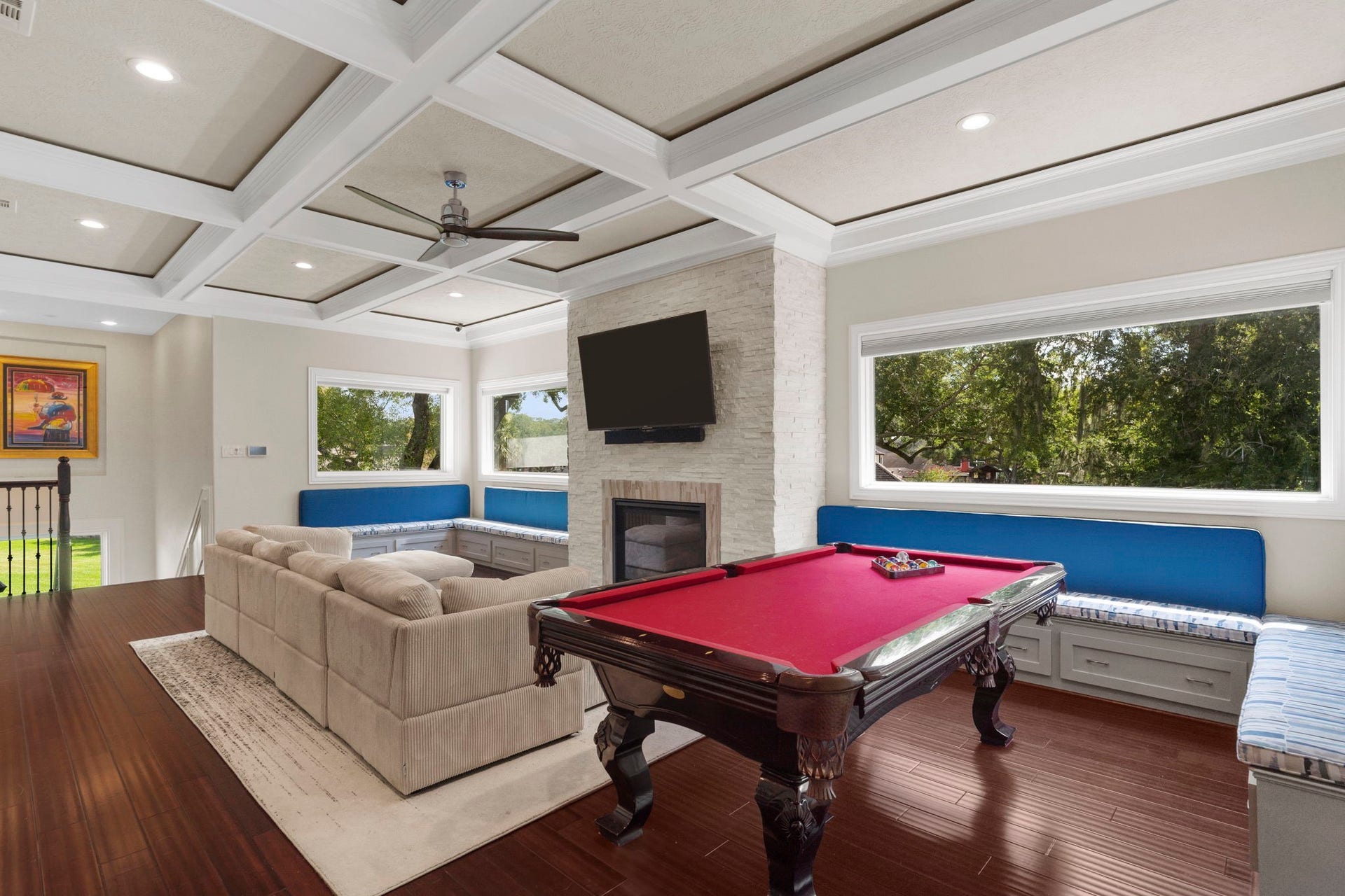 9 Charleston Street S, Sugar Land, TX 77478 Spectacular game room takes full advantage of the golf-course setting with expansive windows and panoramic views.