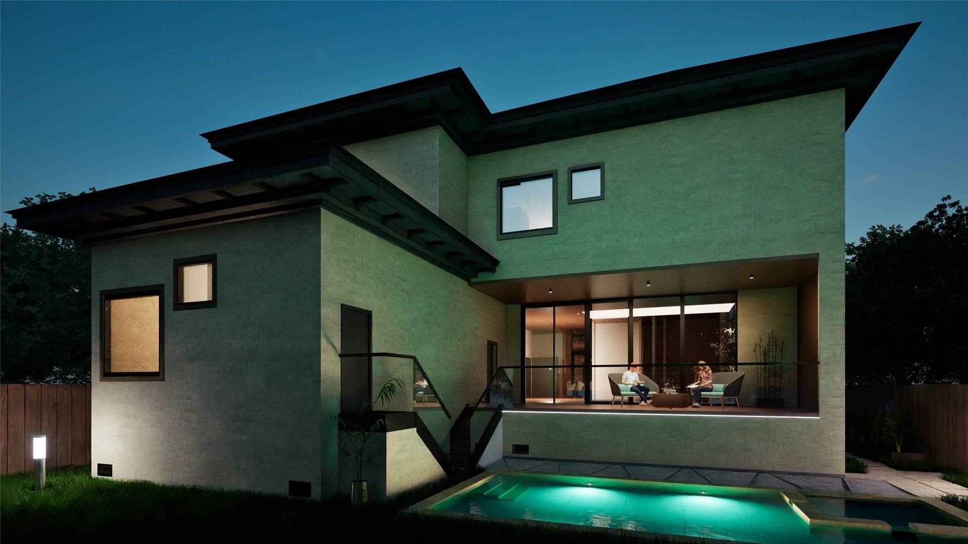 4800 Tamarisk Street, Bellaire, TX 77401 Experience serene evenings in your backyard oasis with a future pool, perfect for relaxation and entertaining.