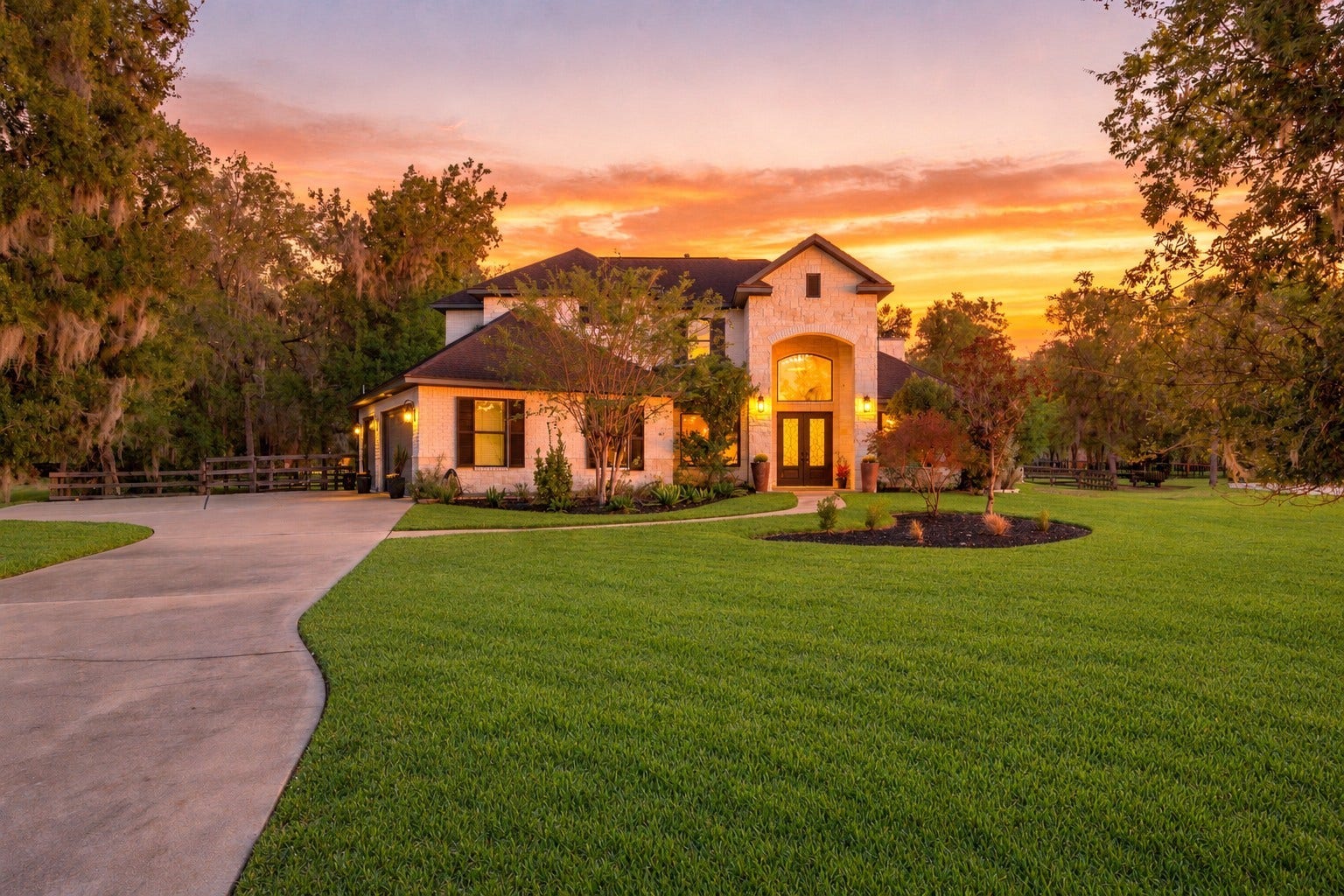 32703 Wales Circle, Fulshear, TX 77441 Set on a picturesque, wooded one-acre cul-de-sac lot in Weston Lakes, this impressive home offers four bedrooms, three full baths, two half baths, and a three-car garage.
