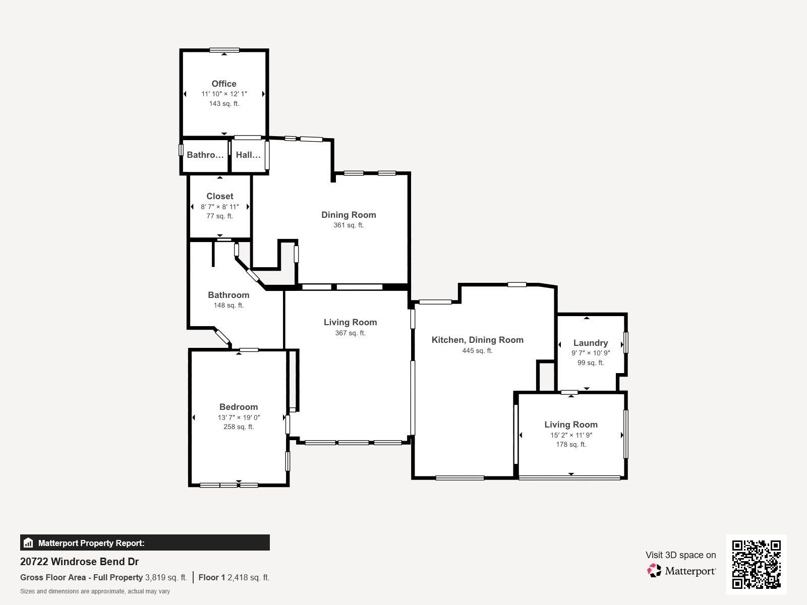 20722 Windrose Bend Drive, Spring, TX 77379 First-floor plan: primary suite, office & multiple living areas