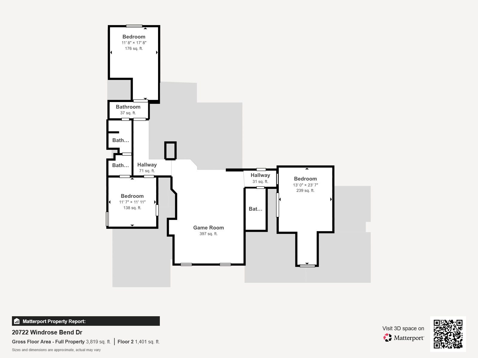 20722 Windrose Bend Drive, Spring, TX 77379 Second-floor plan: 3 bedrooms, baths & oversized game/flex space