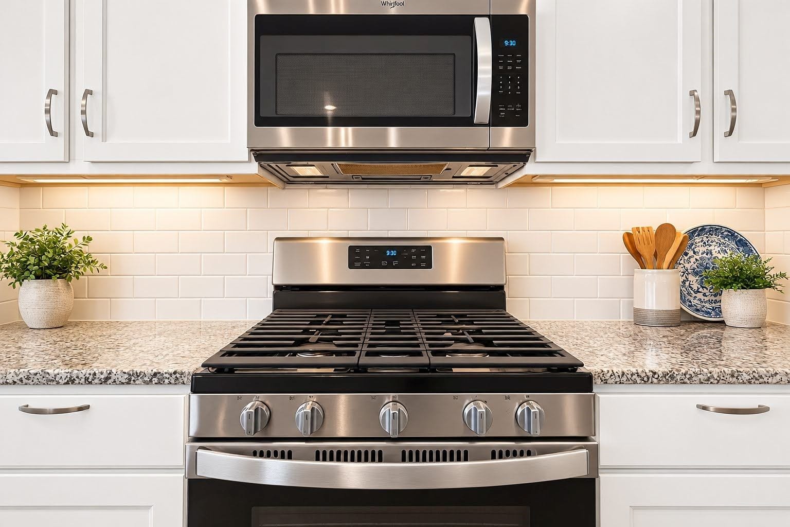 Gas range with 5 burners.