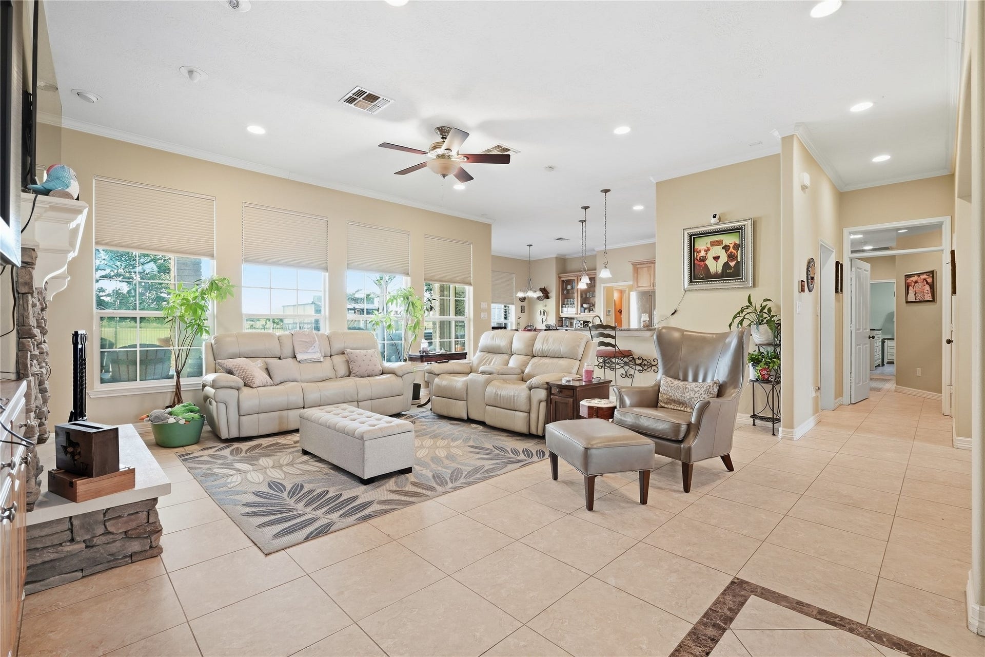 29101 Fm 1736 Road, Hempstead, TX 77445 MAIN LIVING AREA WITH CUSTOM WINDOWS AND WINDOW SHUTTERS, OPEN CONCEPT, PLANTY OF NATURAL LIGHT, CUSTOM BUILT FIREPLACE