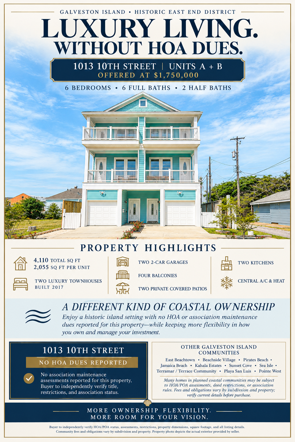 1013 10th Street, Galveston, TX 77550 1013 10th NO HOA DUES