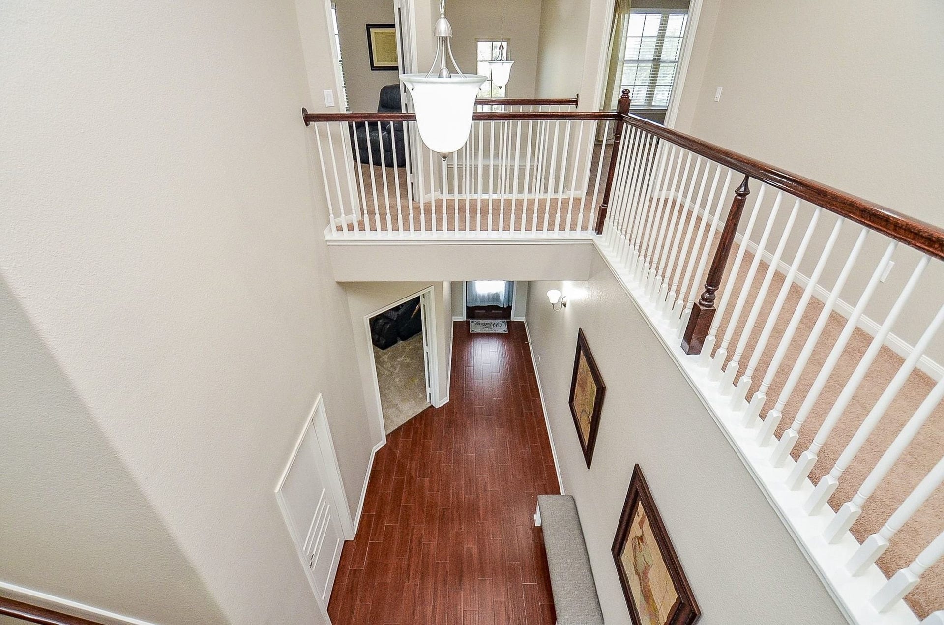 19802 Mulberry Pine Lane, Cypress, TX 77429 View of the entryway from the upstairs balcony.
