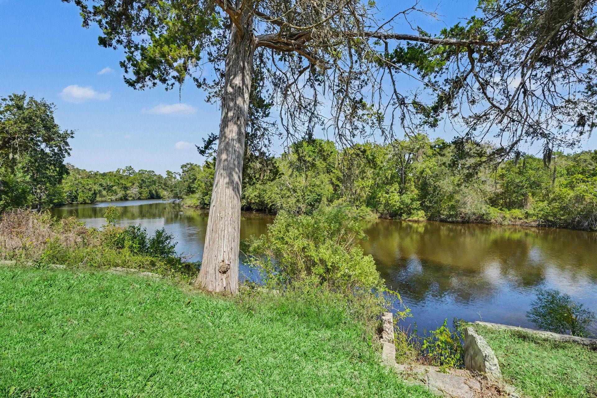 3315 Saint Anne Street, Liverpool, TX 77577 Serene Mustang Bayou view with lush greenery, perfect for nature lovers seeking tranquility and picturesque landscapes.