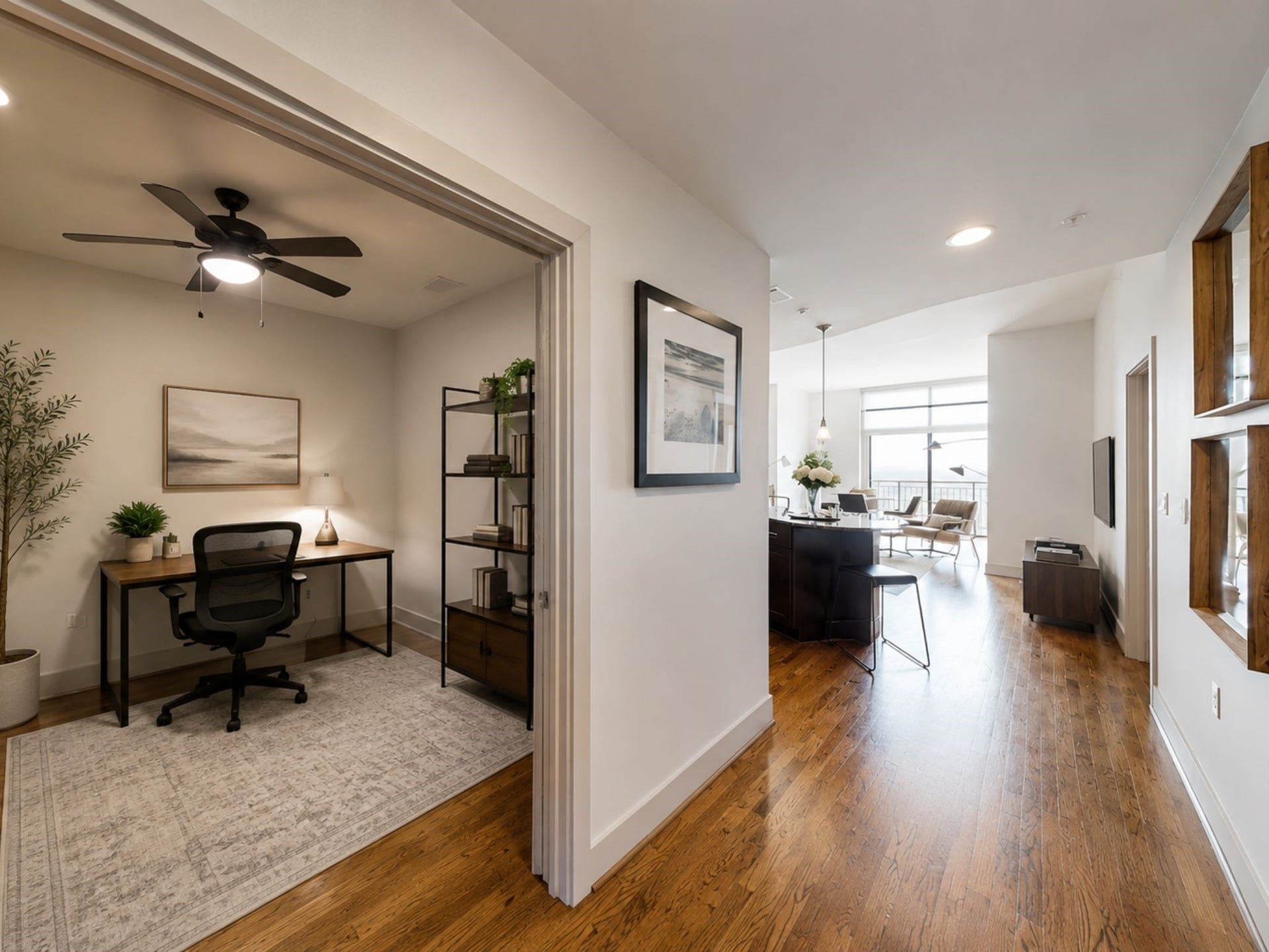 1400 McKinney Street, #2312, Houston, TX 77002 Welcoming entry opens to a versatile private study, offering the perfect space for a refined home office or flex room.