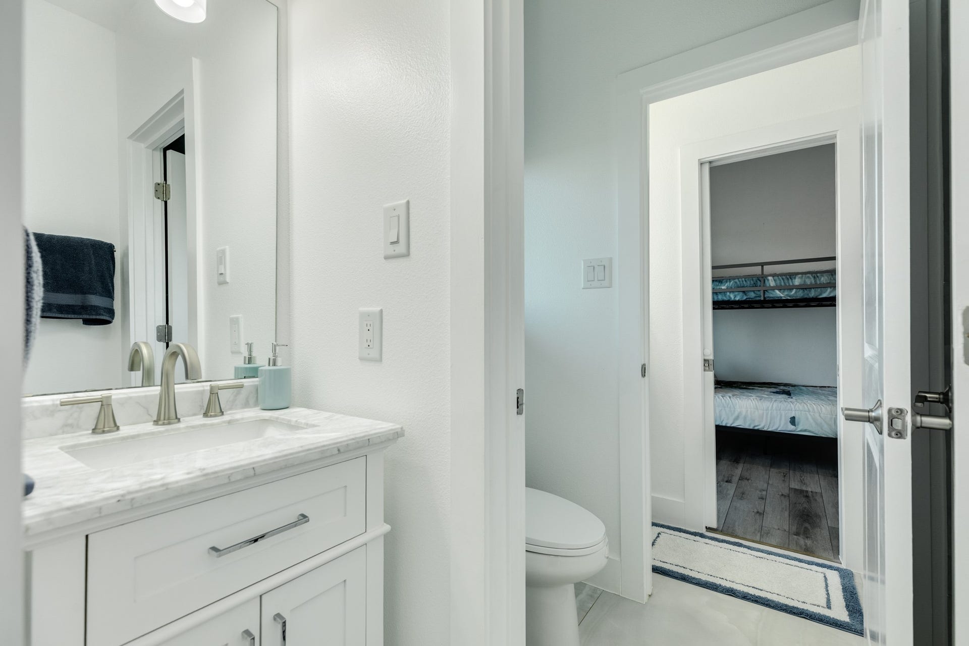 3903 Pirates Beach Blvd Court, Galveston, TX 77554 View from shared bathroom into Bedroom #2.