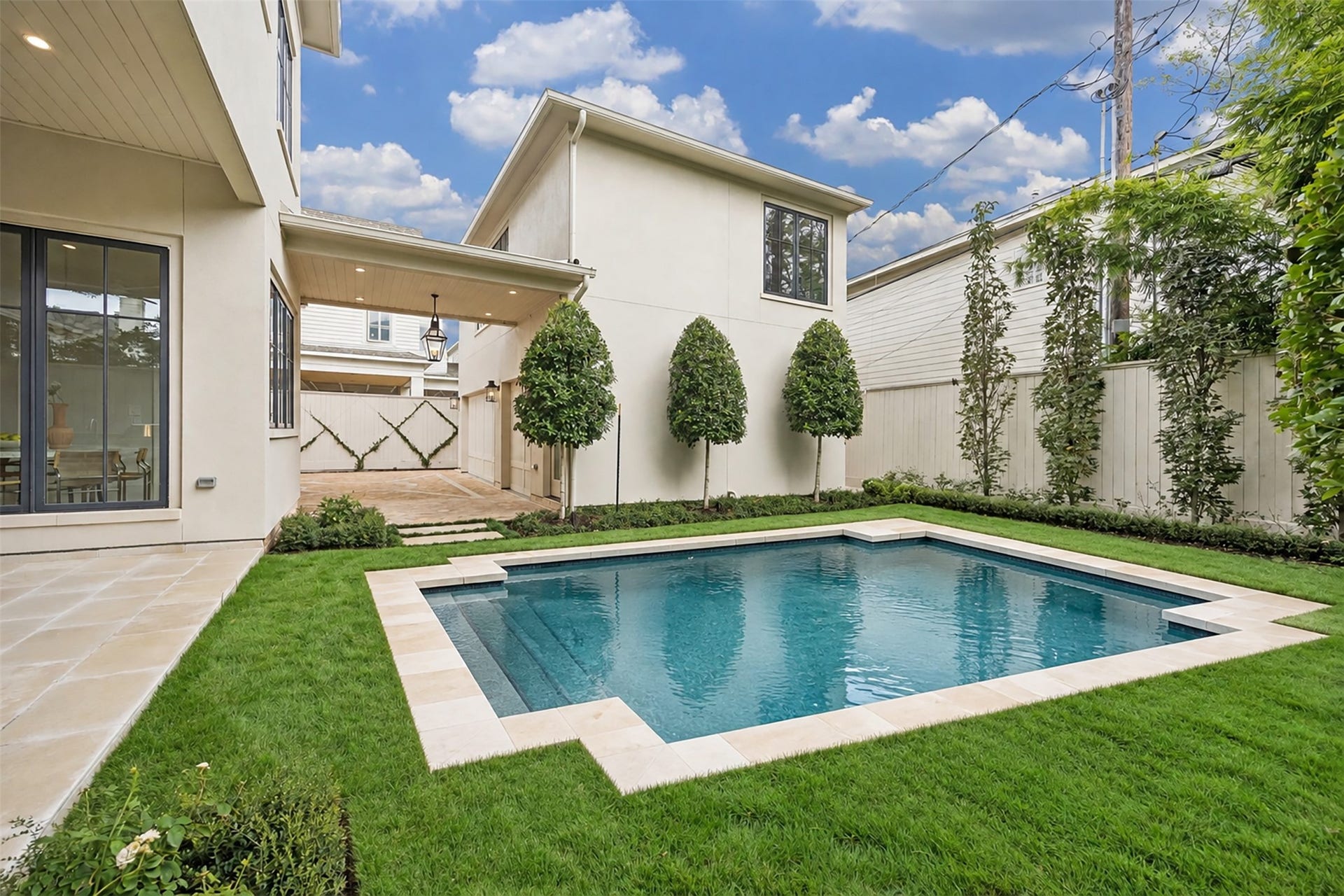 3717 Chevy Chase Drive, Houston, TX 77019 Virtual rendering of backyard with pool.