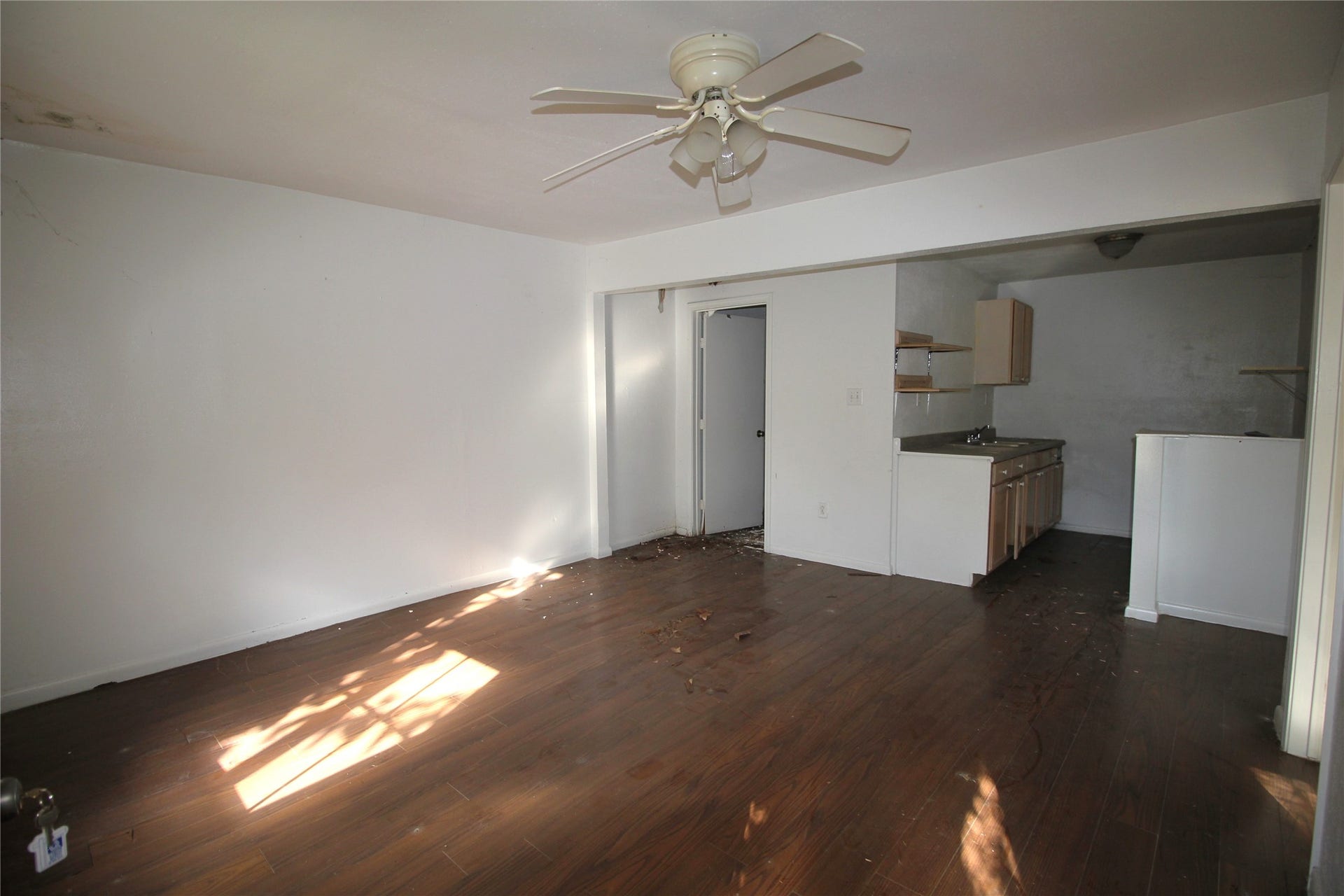 8022 Hartford Street, Houston, TX 77017 Unit 2 - Living/Dining area - Bathroom to the left and kitchen on the right