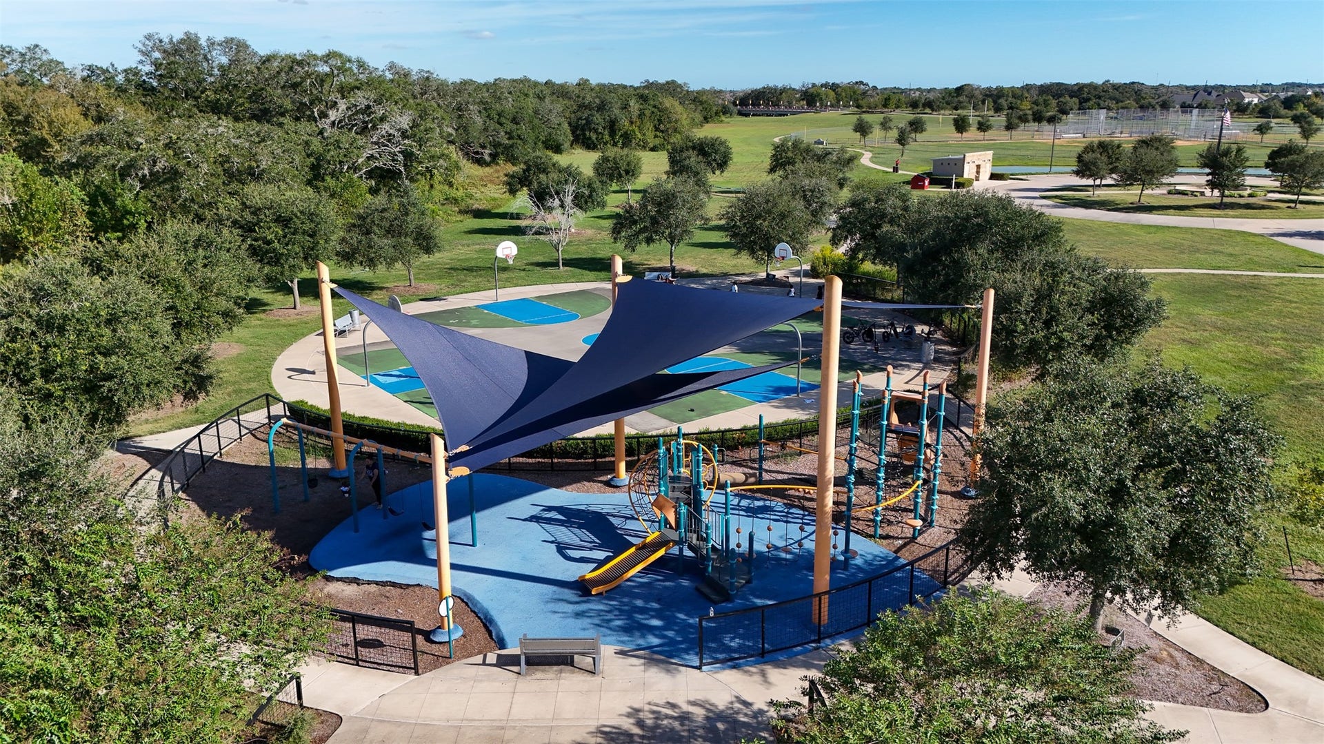 3707 Amoroso Drive, Iowa Colony, TX 77583 Slides, climbing features, and basketball courts make it easy to mix it up at playtime.