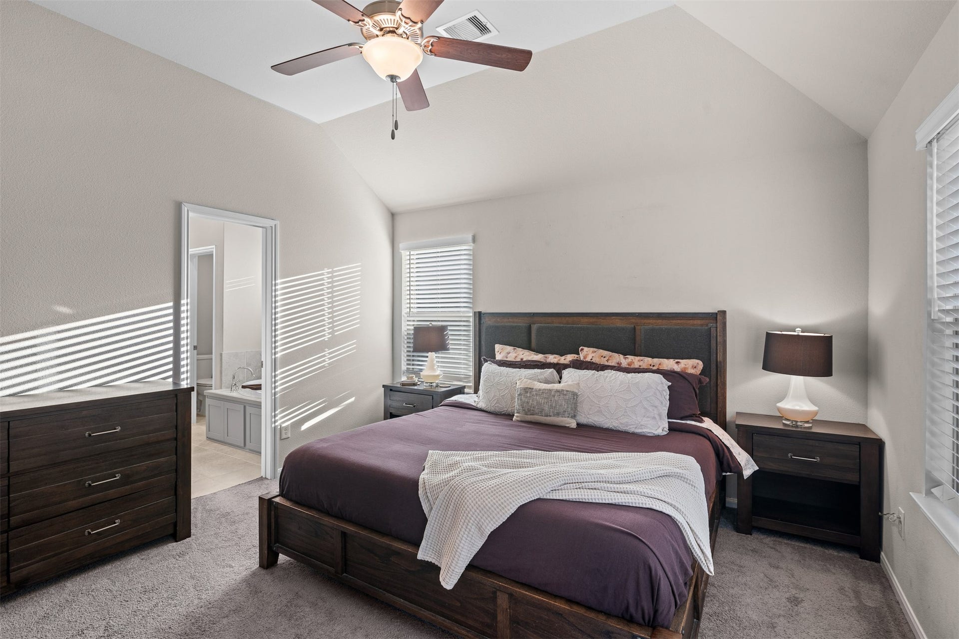 3707 Amoroso Drive, Iowa Colony, TX 77583 The Primary Bedroom with vaulted ceilings is a true retreat from it all.