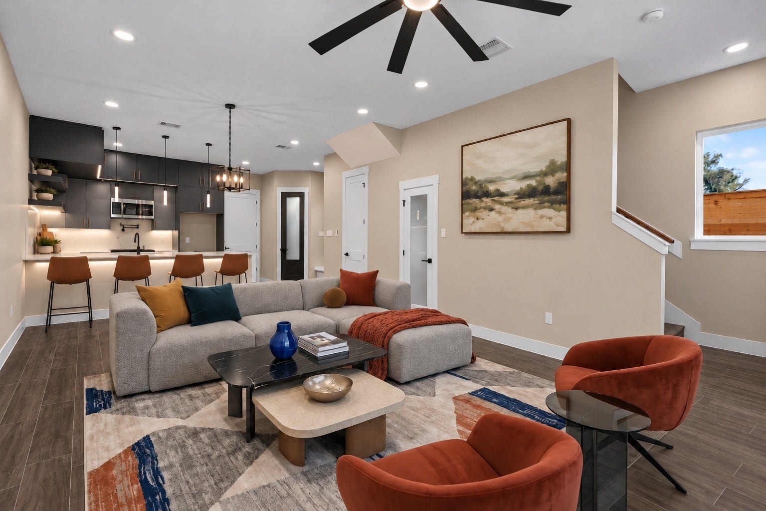 2412 Terry Street, #B, Houston, TX 77009 Virtually Staged: The expansive layout offers smooth traffic flow between living zones, making it an inviting centerpiece of the home.