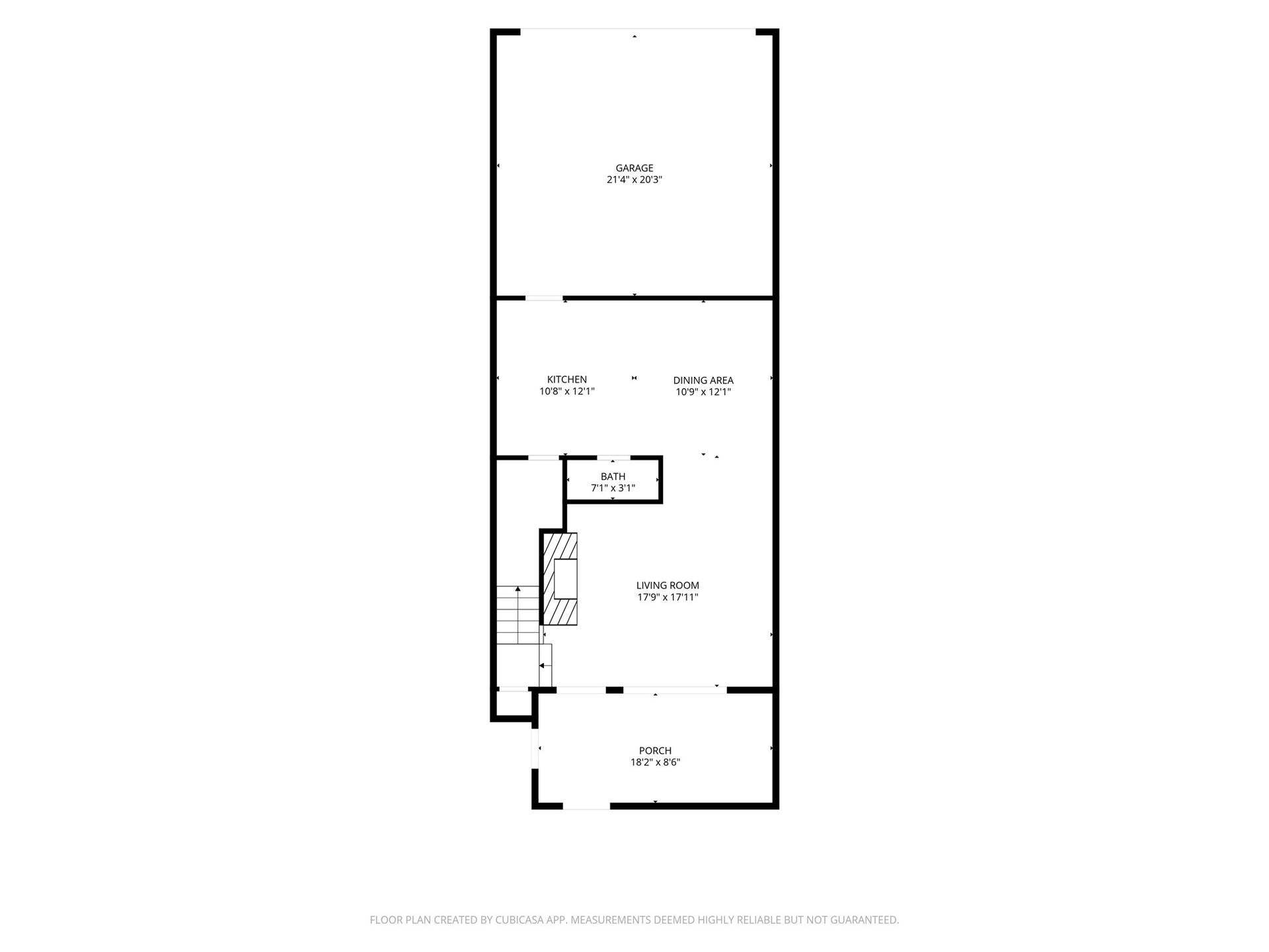 1201 Mcduffie Street, #212, Houston, TX 77019 This floor plan features a spacious living room, a combined kitchen and dining area, a convenient bathroom, and a large garage, all accessible from a welcoming porch.