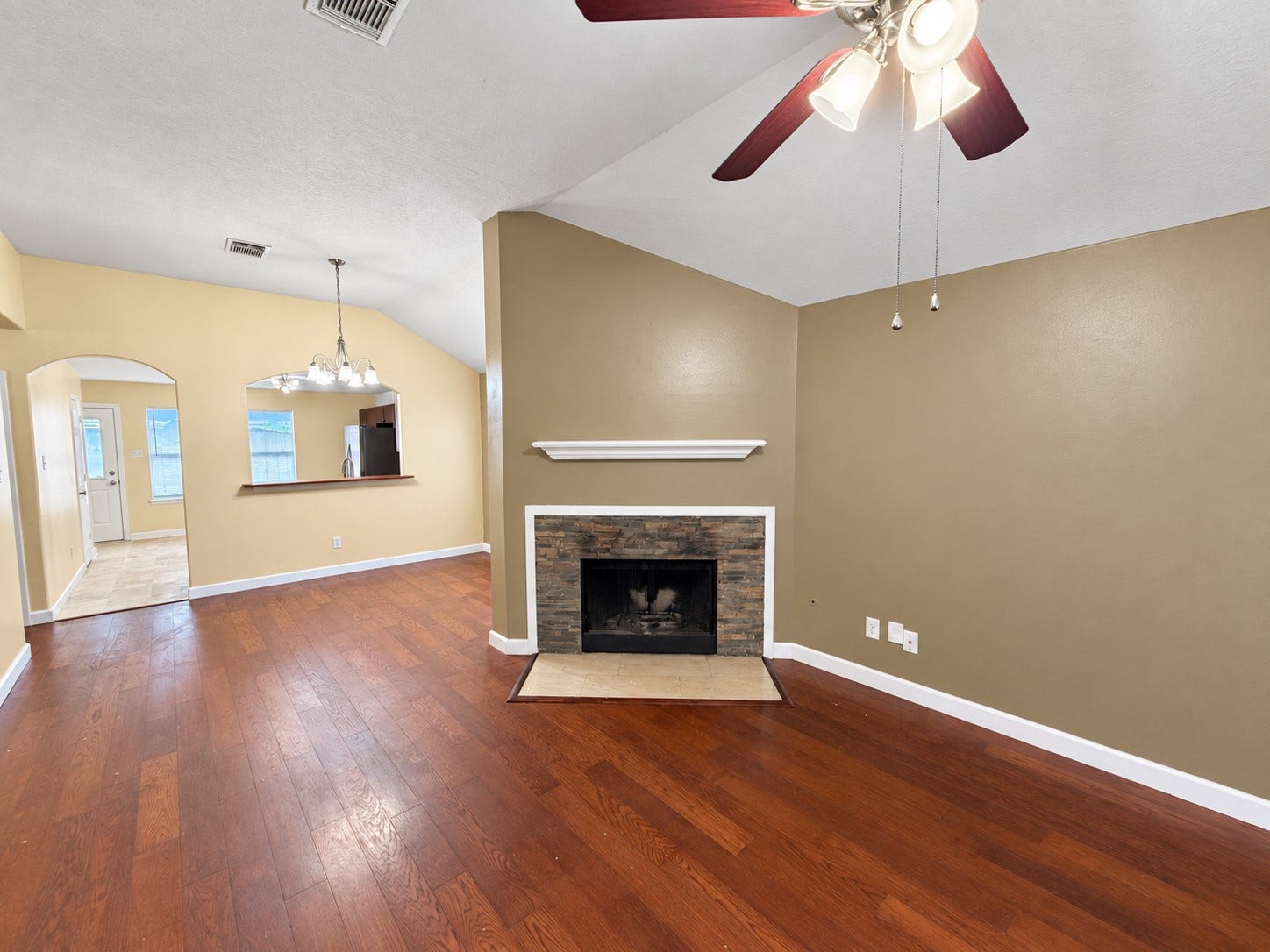 And a fireplace with high ceilings
