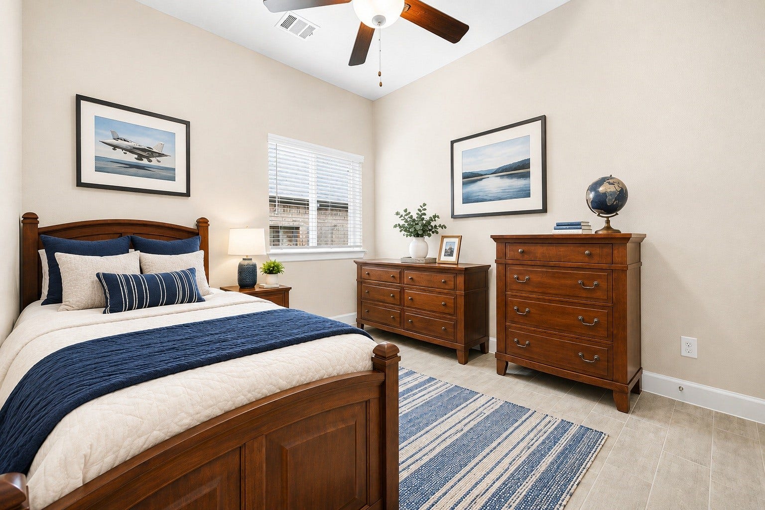 6922 Goldstrum Way, Katy, TX 77493 This secondary bedroom features a vaulted ceiling, a ceiling fan, and a bright corner window. Virtually staged.
