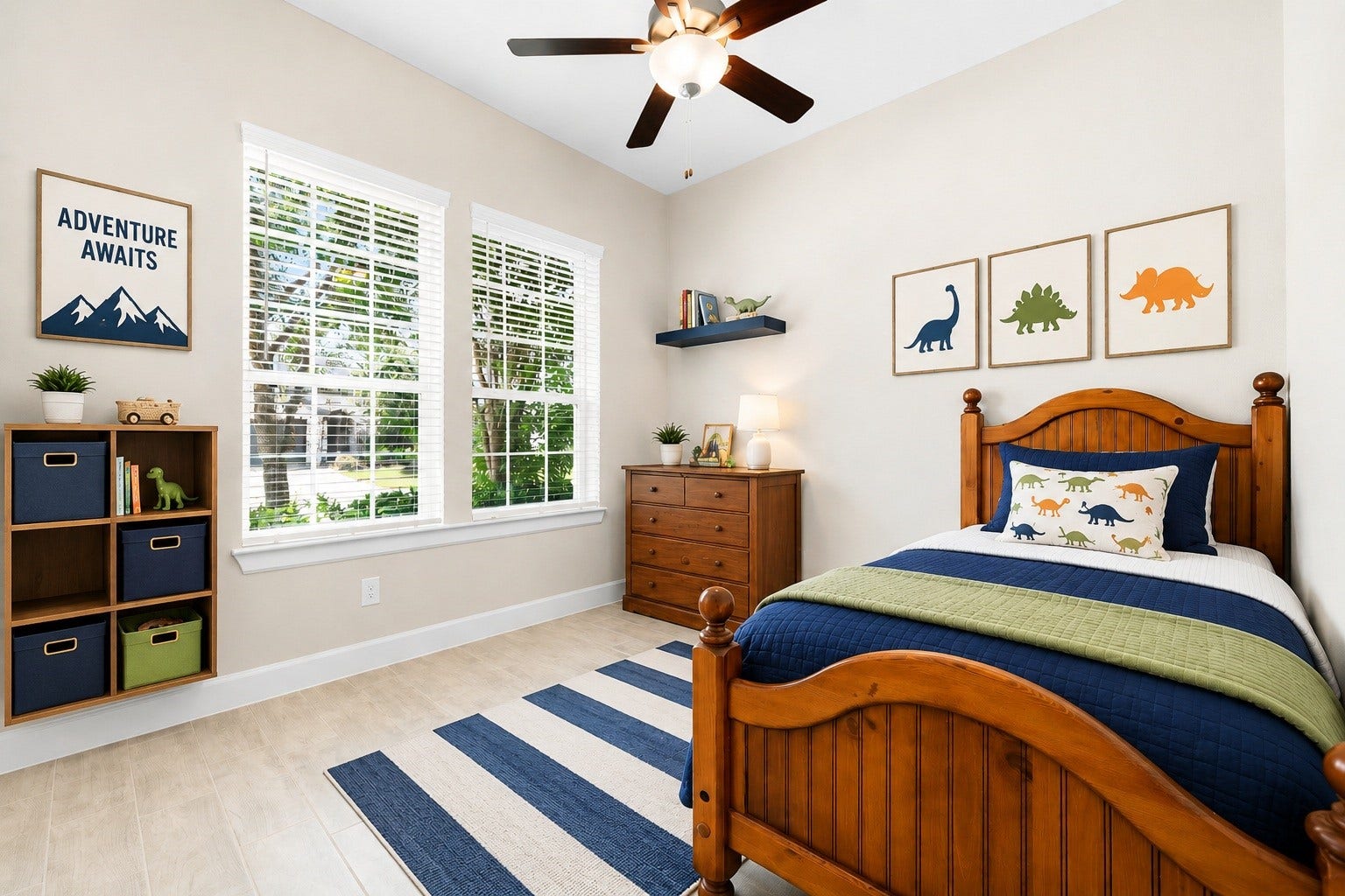 6922 Goldstrum Way, Katy, TX 77493 A secondary bedroom offers a ceiling fan and large windows that bring in natural light. Virtually staged.