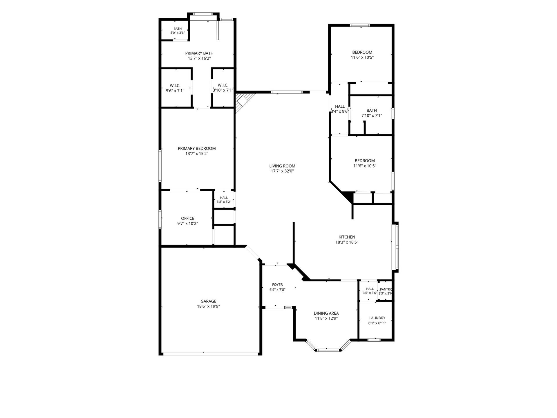 402 Prattwood Court, League City, TX 77573 Floor plan illustrating the home's spacious layout, including three bedrooms, two bathrooms, an office, living room, kitchen, dining area, laundry room, and two-car garage.