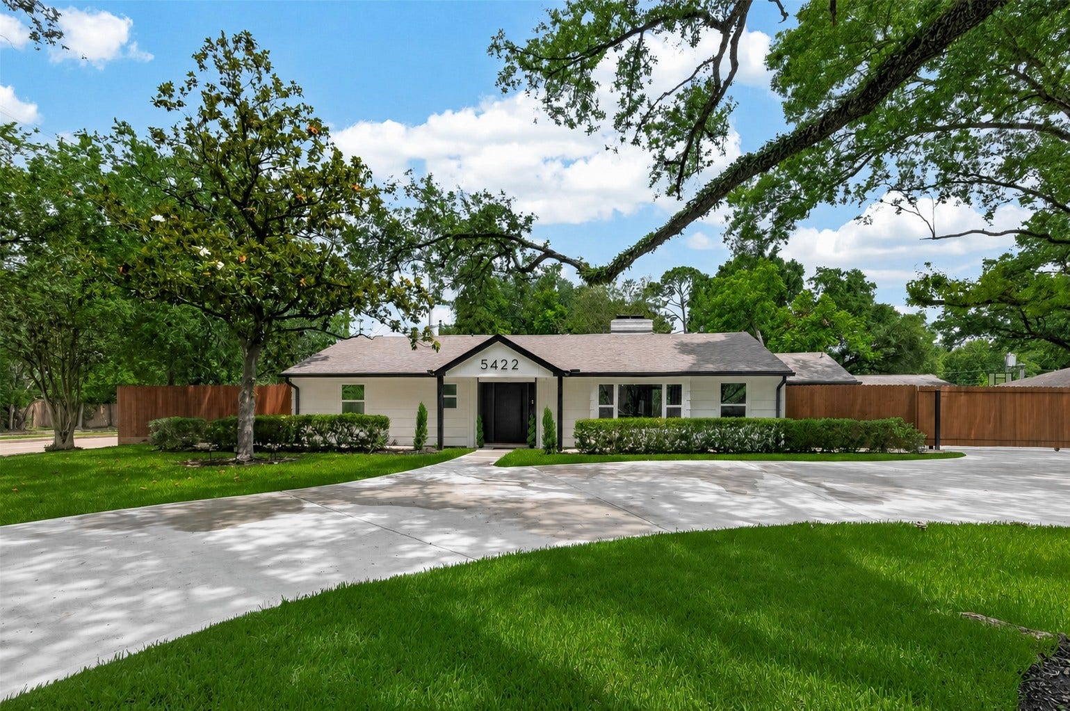 5422 Valerie Street, Bellaire, TX 77401 Set on an expansive, tree-lined lot, this stunning single-story home blends timeless charm with modern luxury in one of the areas most desirable locations.