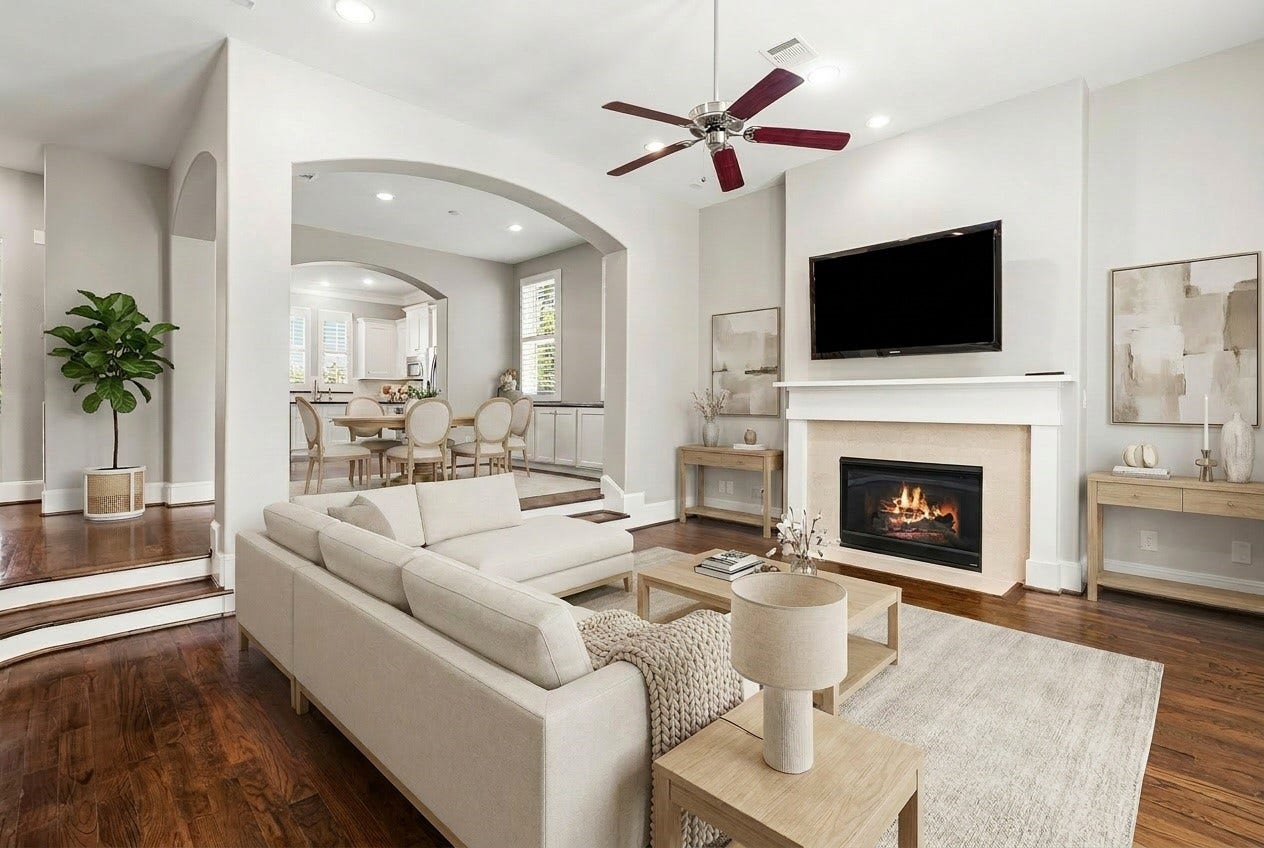 1736 Wrenwood Lakes, Houston, TX 77043 Virtually staged family room, dining room