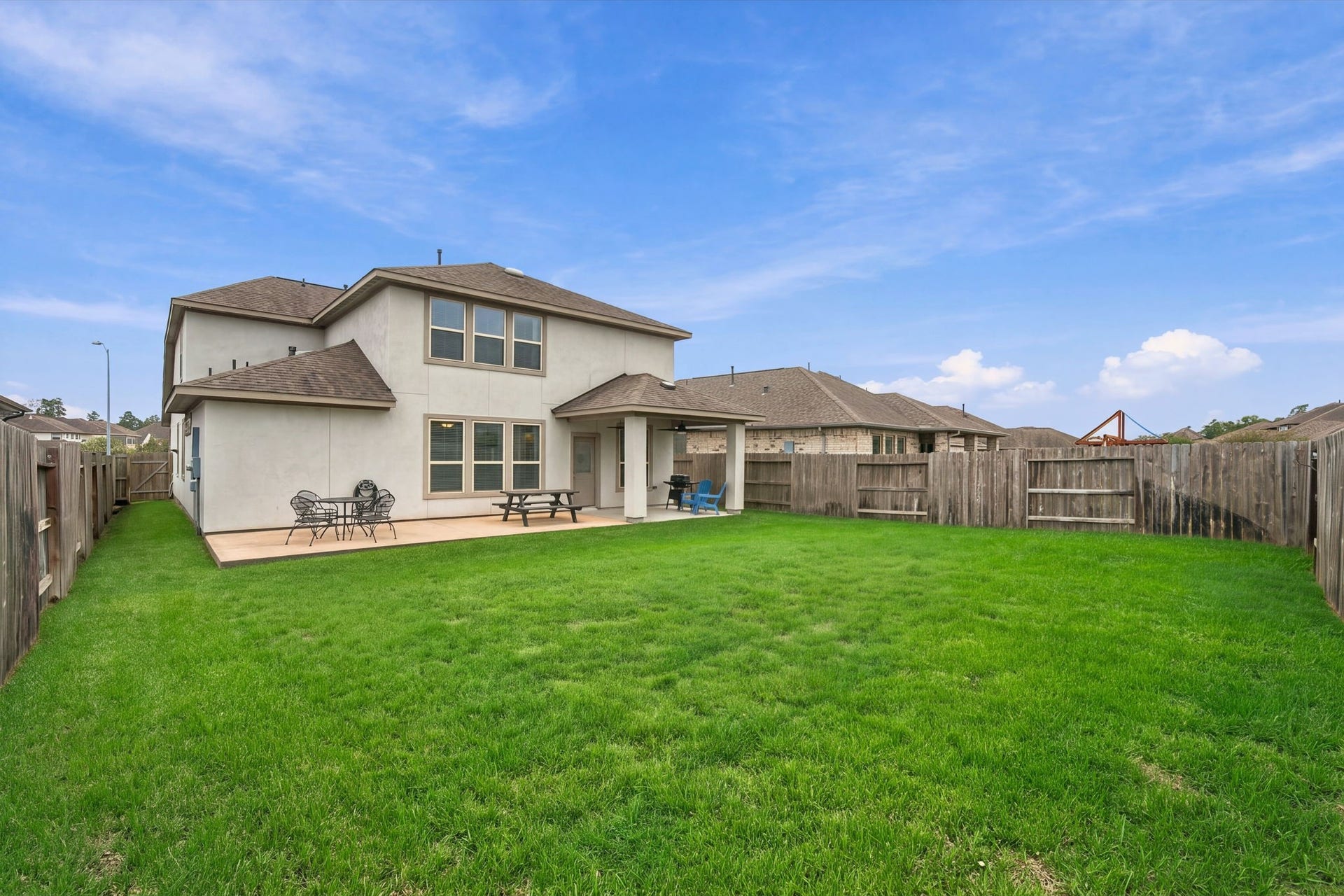 The backyard is large enough for your new pool, playset or outdoor kitchen.