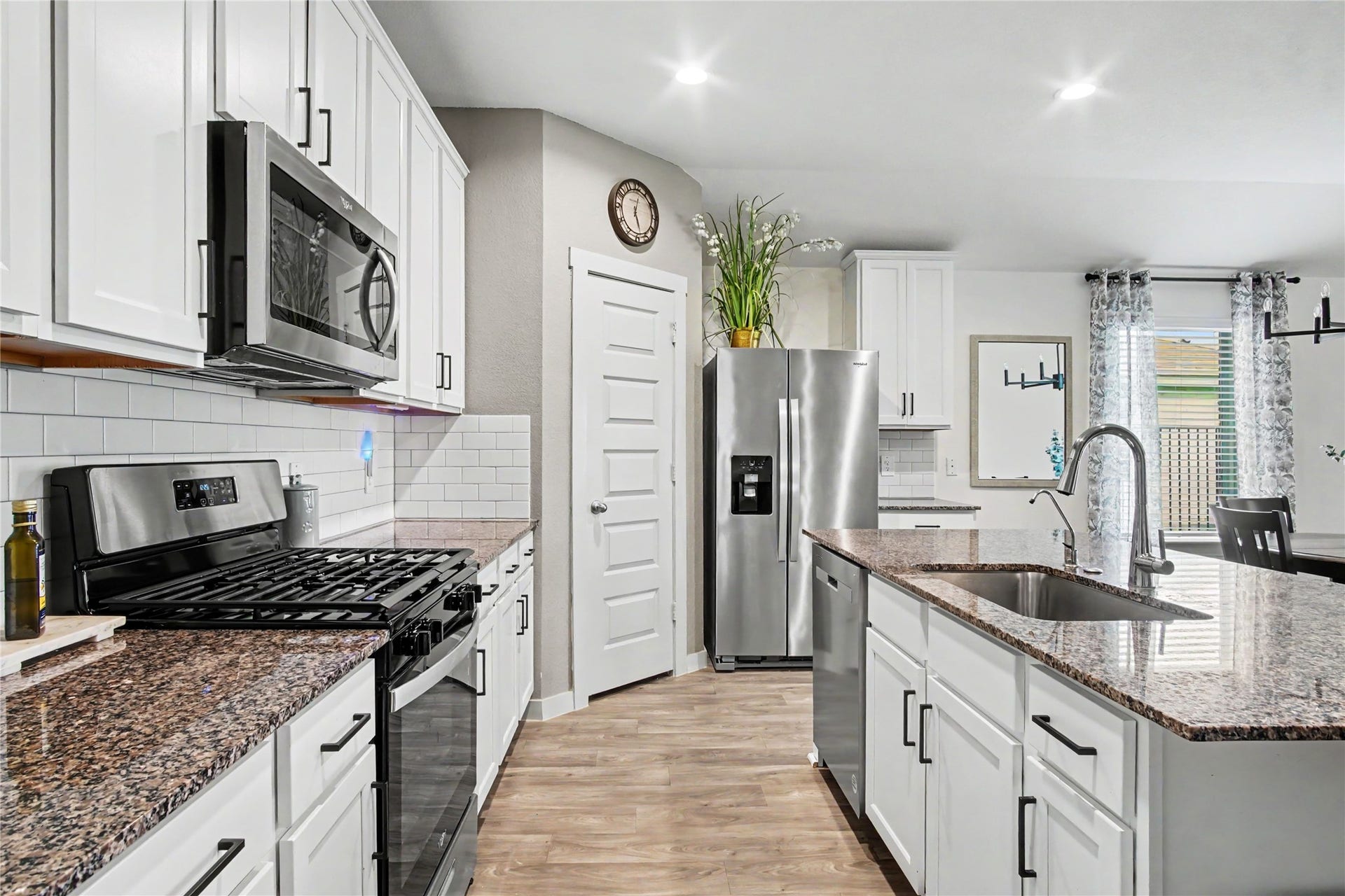 The pantry is a large walk-in style with plenty of room for extra supplies!