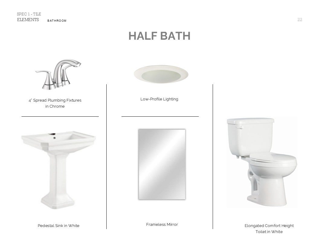 Elements Look Palette 1: Half Bath Selection Sheet (*Artist rendering used for illustration purposes only.)