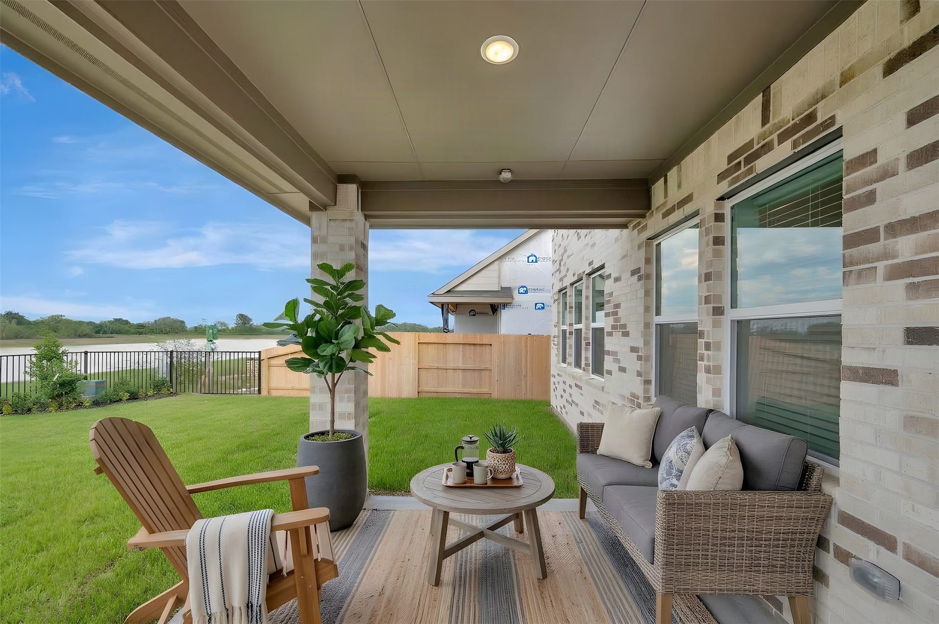 Covered patio in backyard