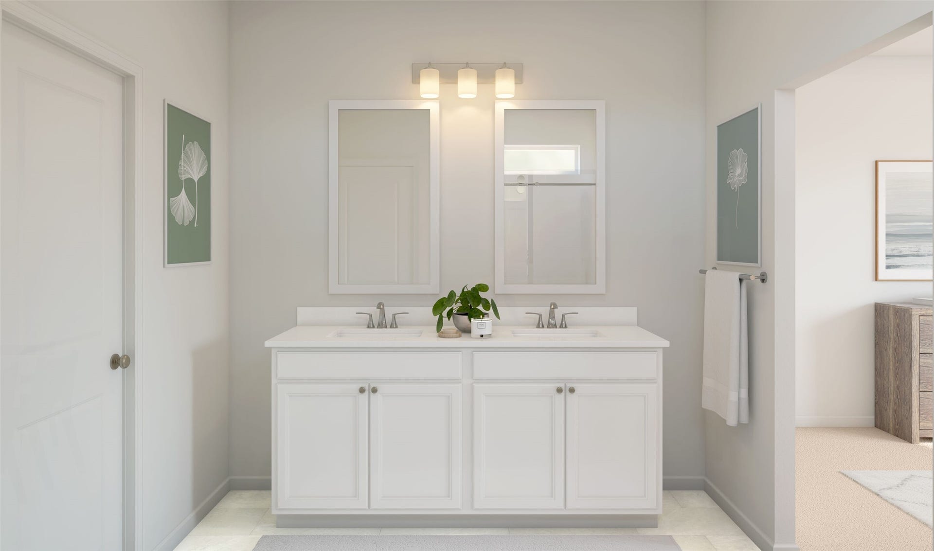 Relaxing primary bath with dual sinks (*Artist rendering used for illustration purposes only.)