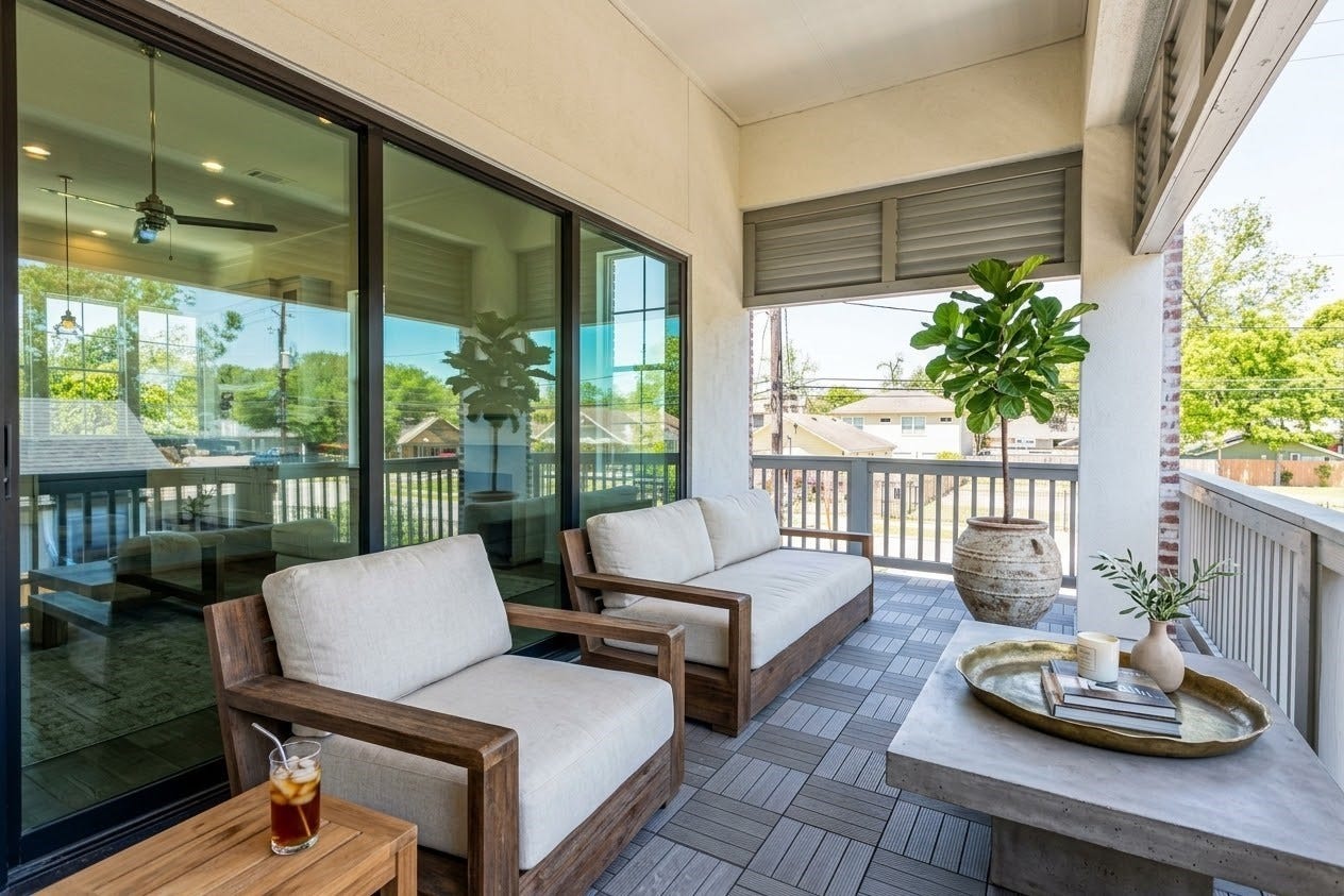 1004 Golden Nectar Lane, Houston, TX 77008 spacious balcony with glass sliding 10ft trifold doors for outdoor living