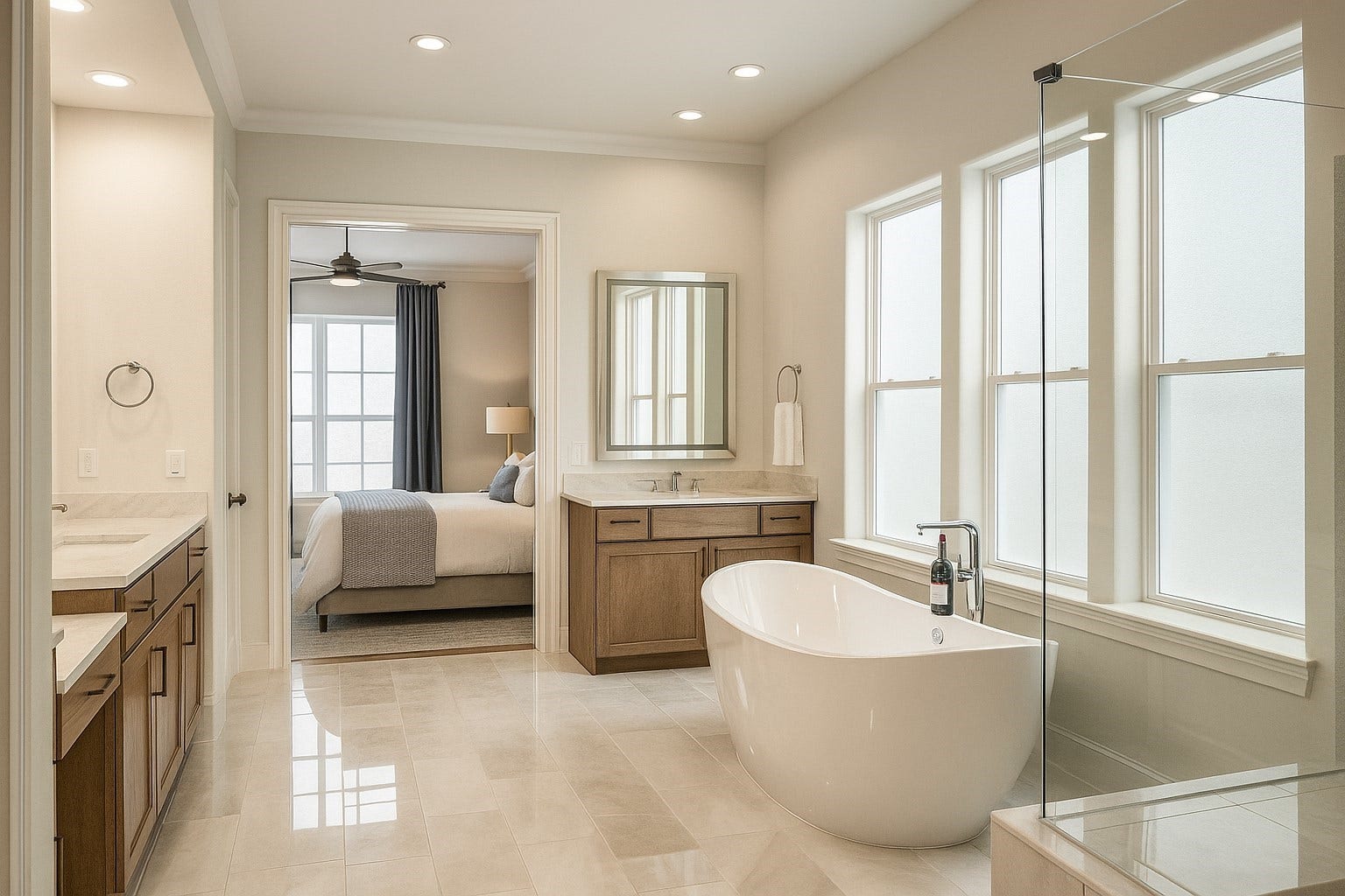 1004 Golden Nectar Lane, Houston, TX 77008 elegant white marble bathroom with freestanding tub