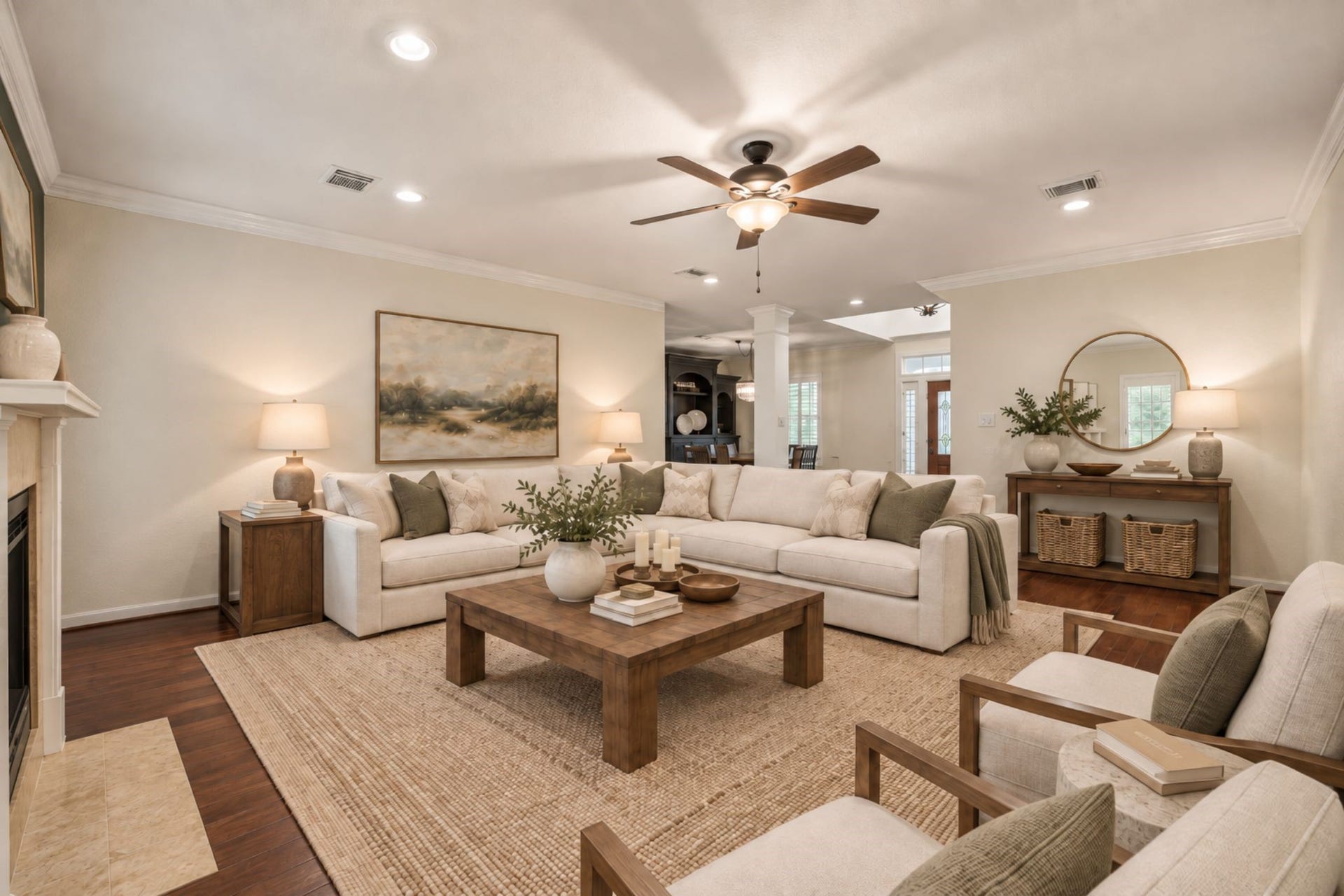 30 SAINT SIMONS COURT, Sugar Land, TX 77479 AN OPEN LAYOUT CONNECTS THE FAMILY ROOM TO THE ENTRY AND DINING AREAS, CREATING AN EASY FLOW THROUGH THE MAIN LEVEL. **Virtually Staged.