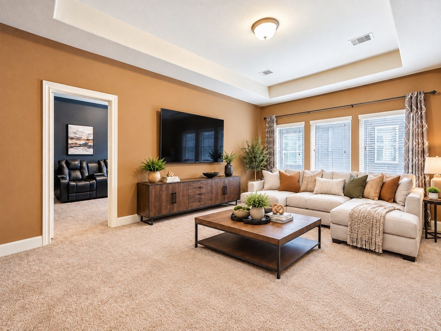 Centrally located between the secondary bedrooms, the gameroom is the perfect hangout spot for kids and guests. Virtually staged to illustrate its incredible lifestyle possibilities.