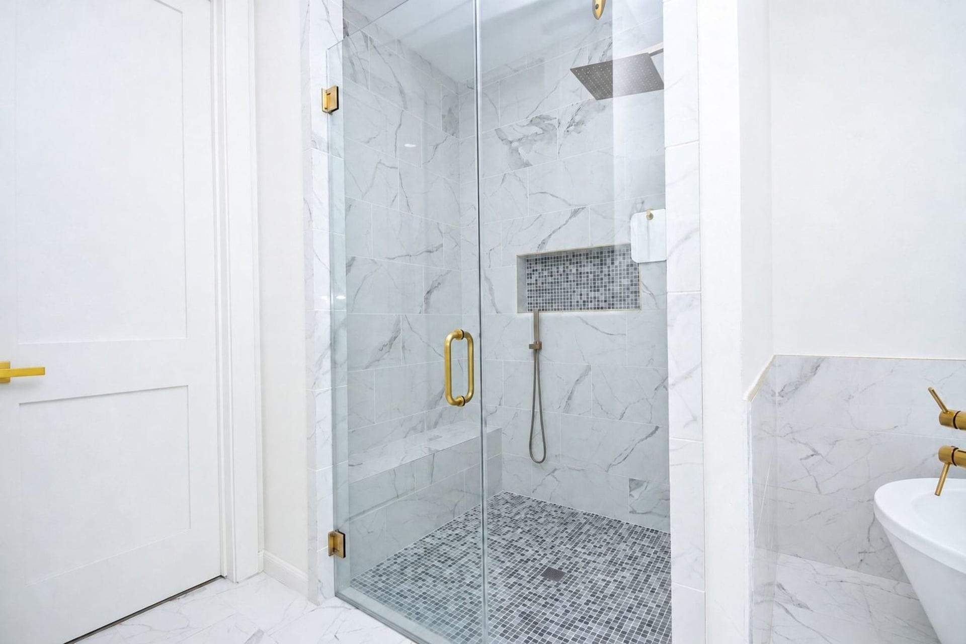 4031 Lanark Lane, #B, Houston, TX 77025 Your primary walk-in, glass enclosed shower provides spacious room to stretch and relax!