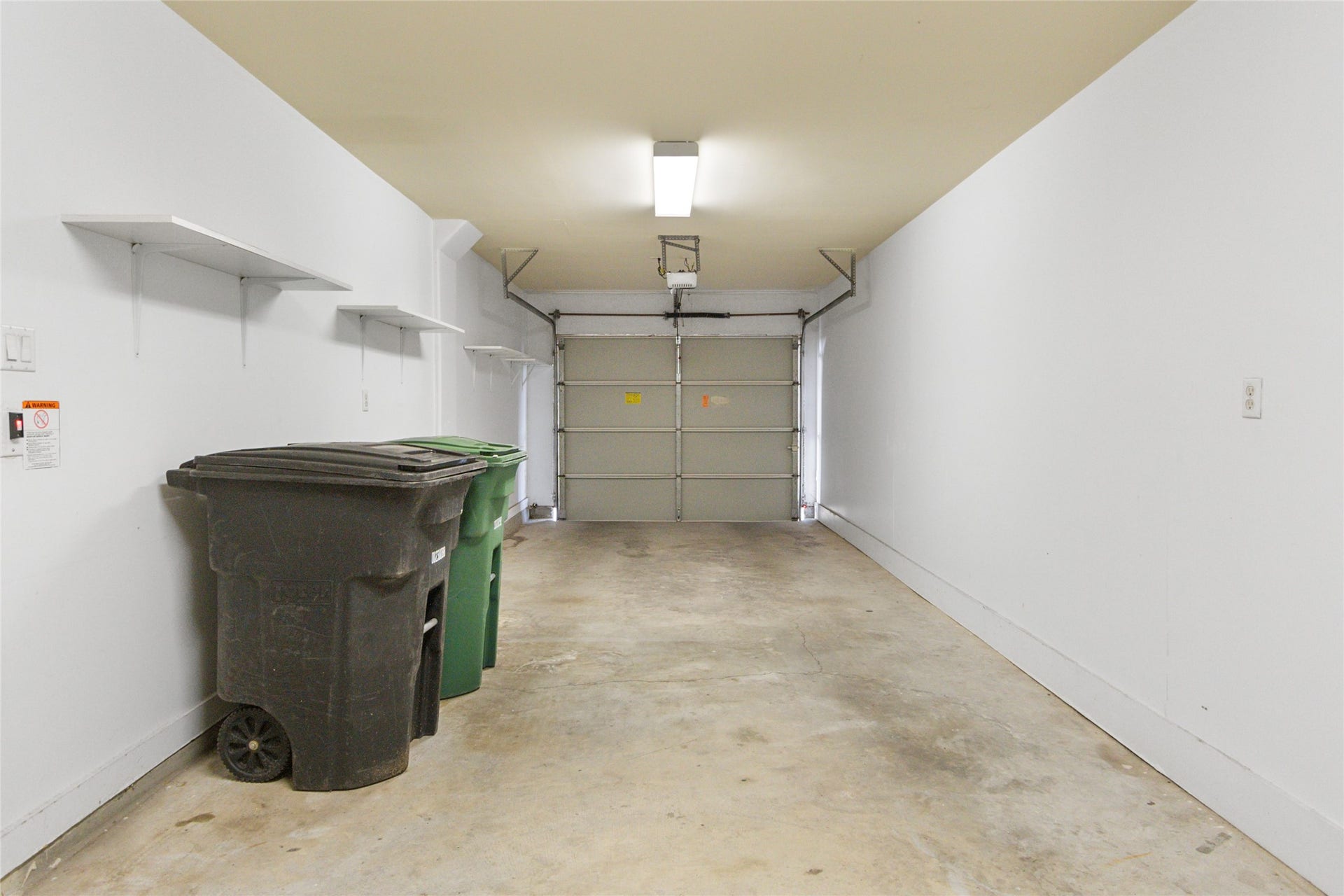 Two car garage with extra storage space