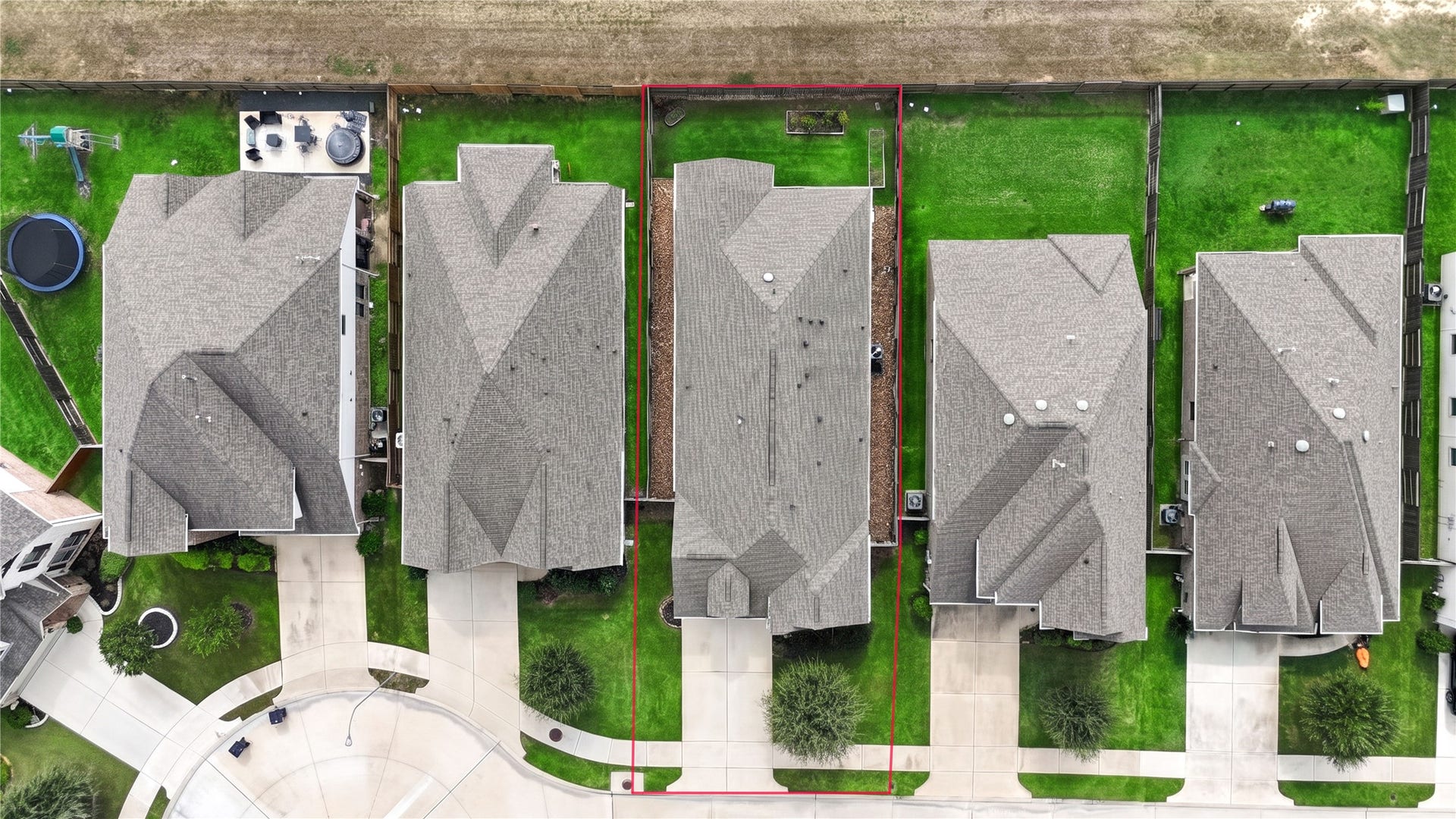 24911 Via Arabella Lane, Richmond, TX 77406 An overhead look at the property, showing the home's footprint, fenced backyard and lot layout.