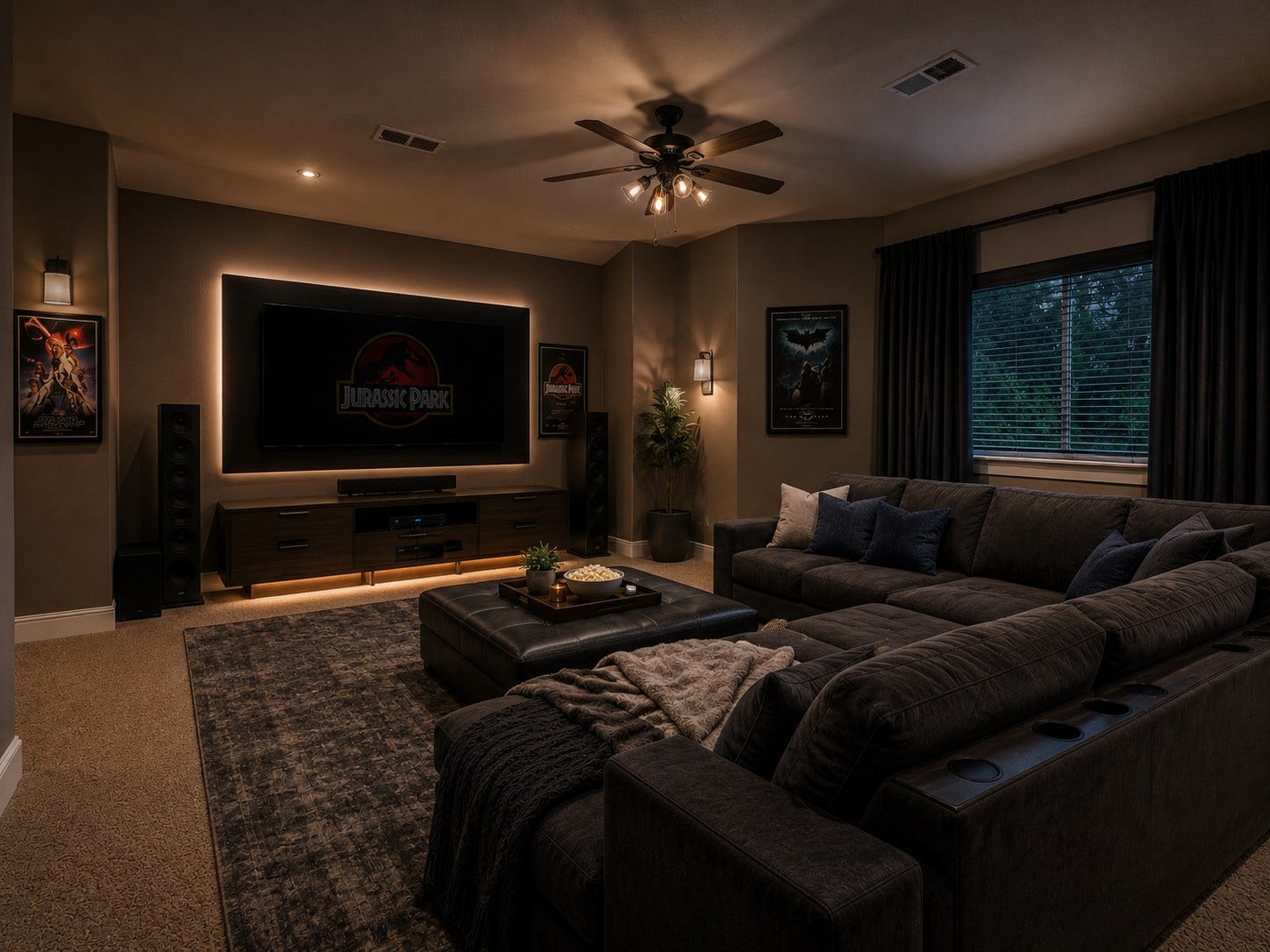 6207 Windrose Hollow Lane, Spring, TX 77379 The finished media room provides a dedicated space for movie nights, sports, and immersive entertainment. This extra room adds lifestyle value for buyers who want multiple living zones. (Digitally Staged)